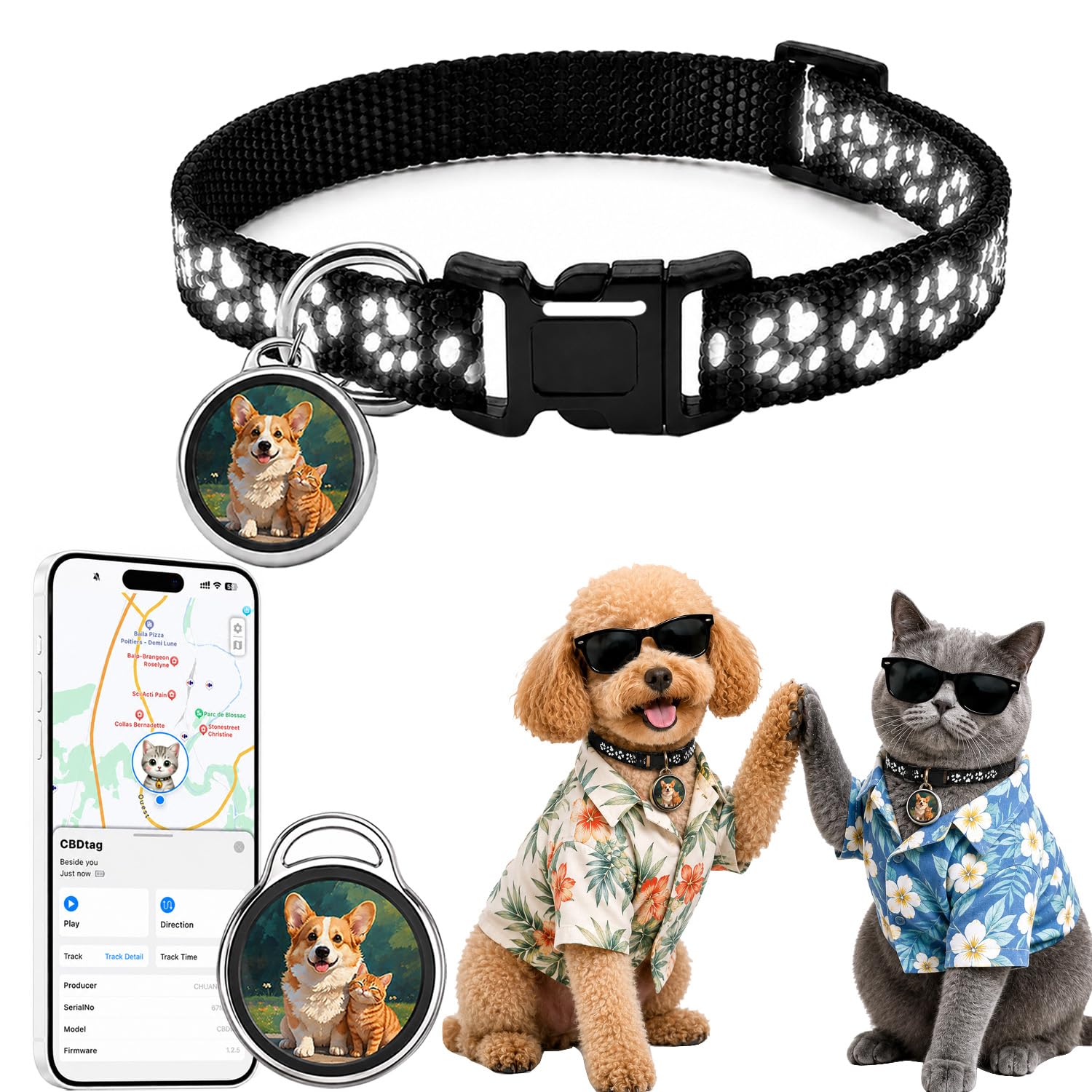 Collar GPS Gatos,GPS Gatos sin suscripción,Localizador GPS Perros Compatible con iOS y Androi,Seguimiento en Tiempo Real,Localizador para Gatos Resistente al Agua IP67 Batería Reemplazable(Negro)