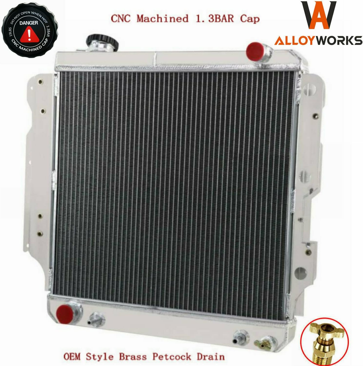 ALLOYWORKS 4 Row Aluminum Radiator For Jeep Wrangler YJ TJ 2.4L & 2.5L & 4.0L & 4.2L 1987-2006