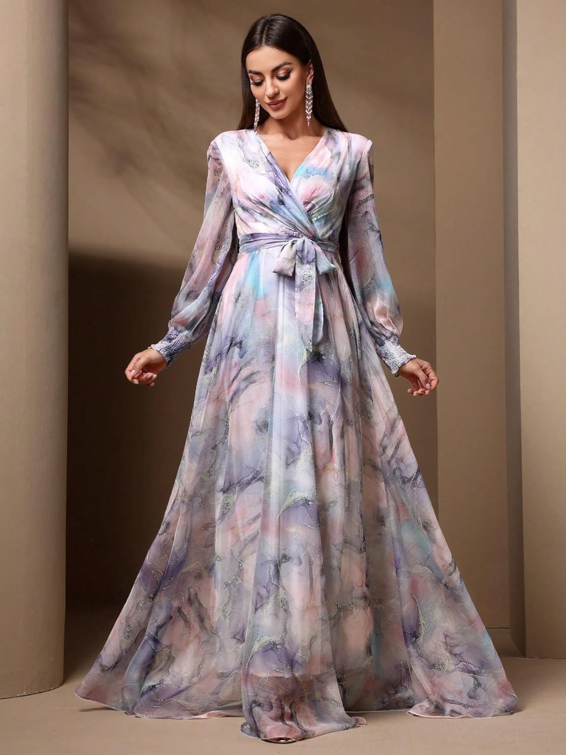 Womens Summer Dresses,Floral Patterns Vintage Elegant Cocktail Long Sleeve Boho Casual Maxi Wedding Guest Dresses for Women - Image 6