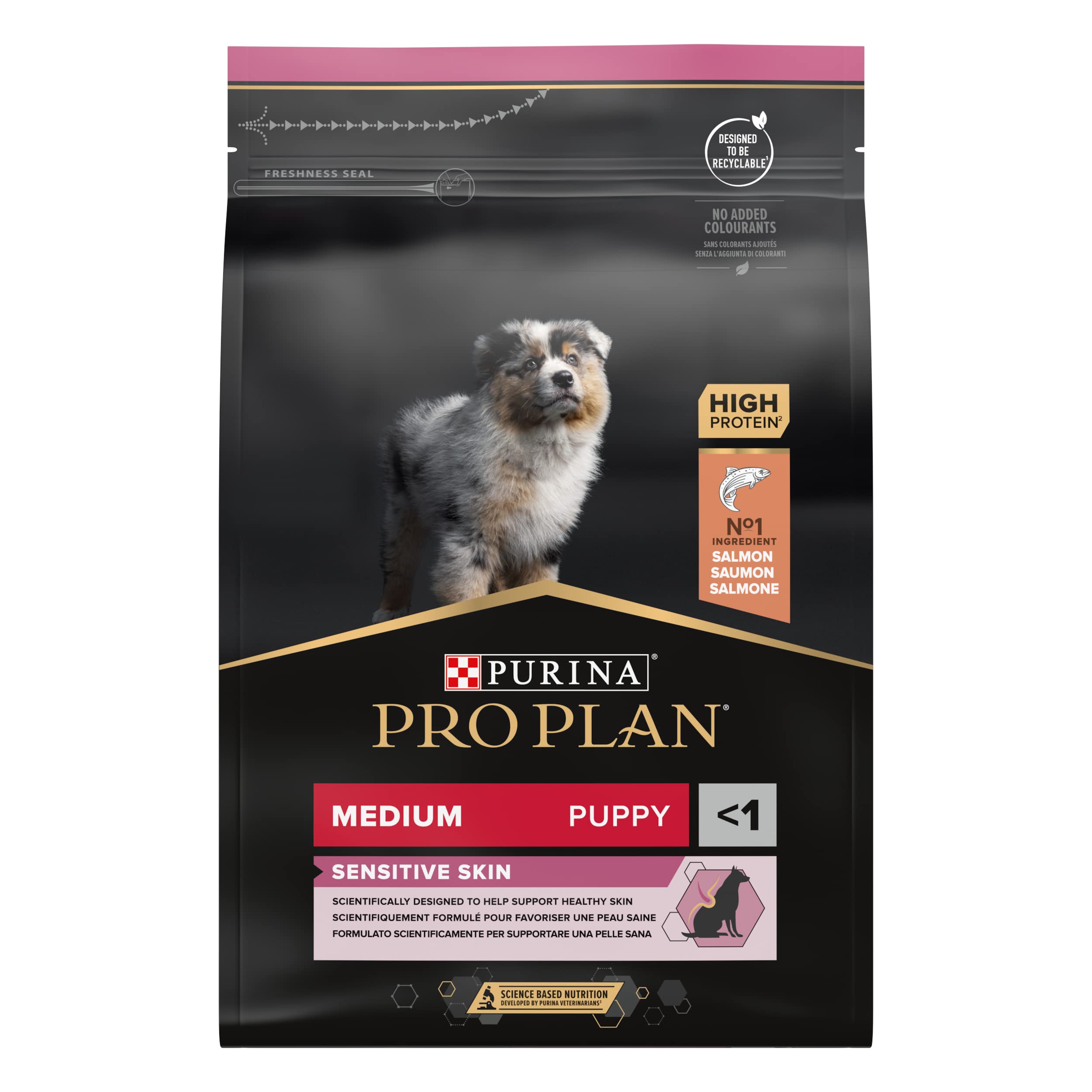 Pro Plan Medium Puppy Sensitive Skin, Welpenfutter trocken, reich an Lachs, 2er Pack (1 x 3 kg)