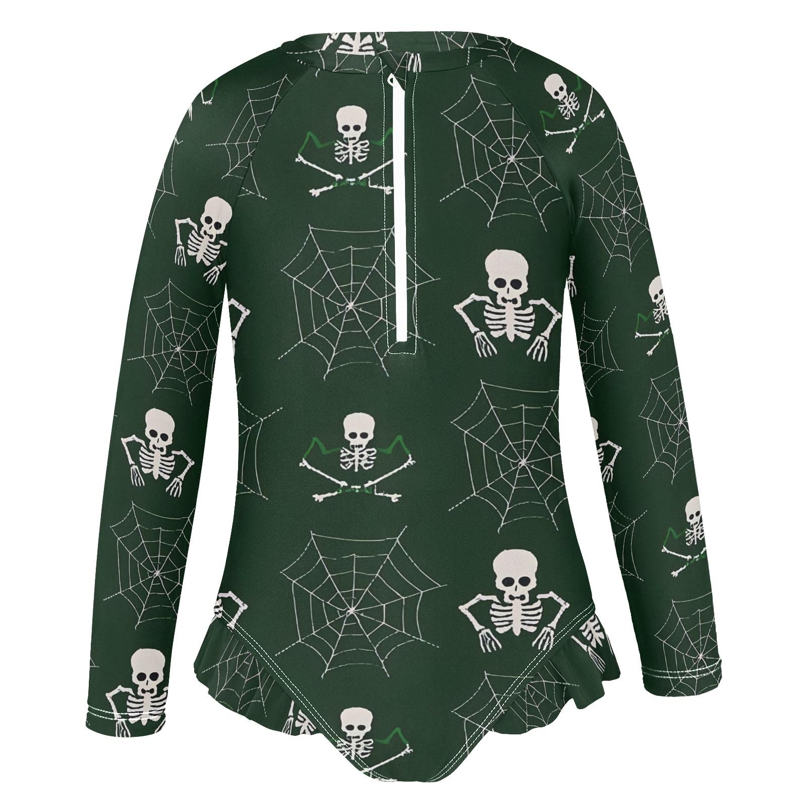 ALAZA Swimsuit for Girls Long Sleeve Rashguard Bathing Suit Web Skull Quick Dry 4T