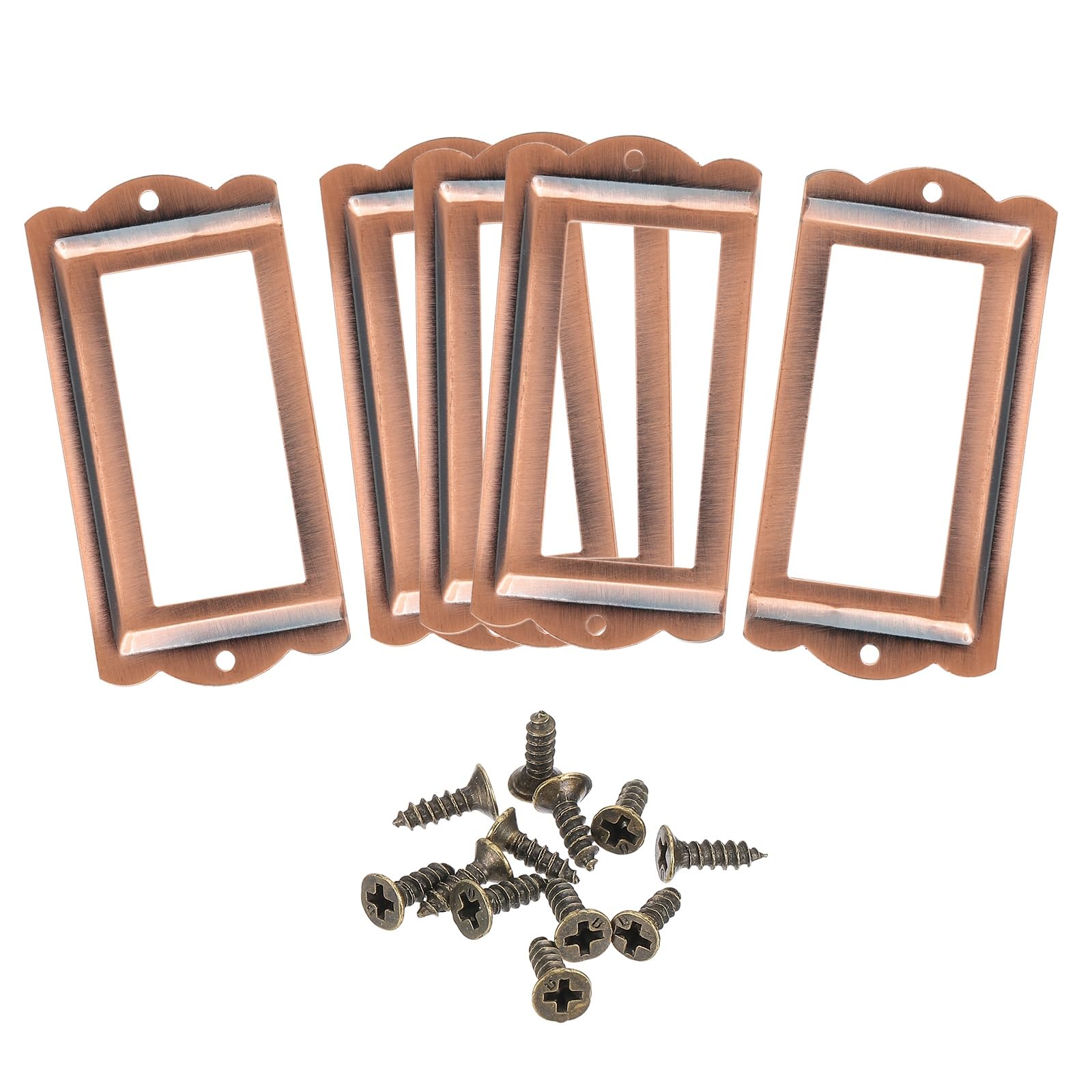 sourcing map Metal Label Holders, 85x40mm 5pcs File Name Card Tag Label Holder Frame for Office Library Drawer Cabinet Shelves, Bright Copper