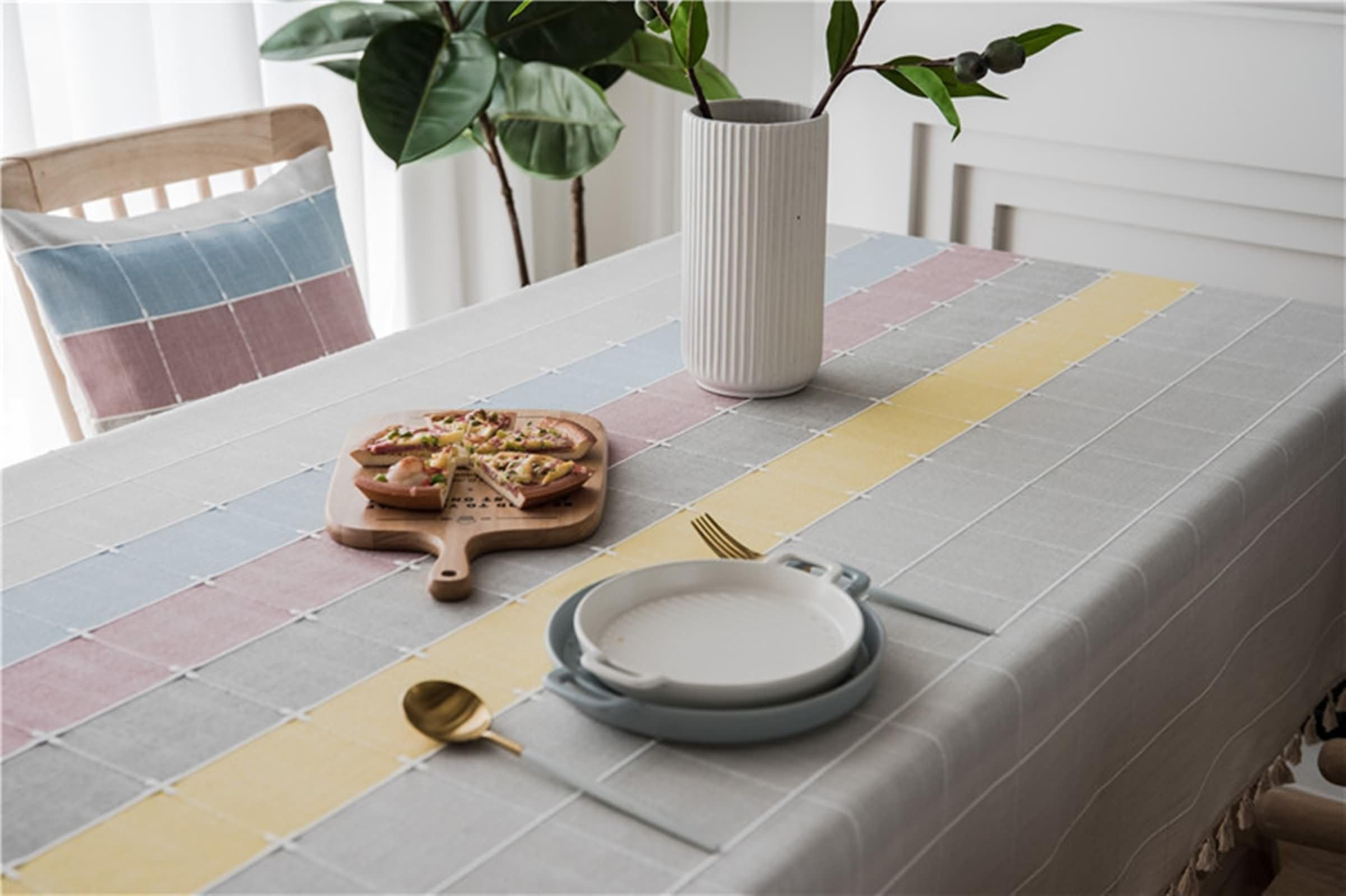 Tovaglia Rettangolare Matrimonio Giunzione A Scacchi con Nappe Tovaglia Poliestere Multicolore,140x220CM
