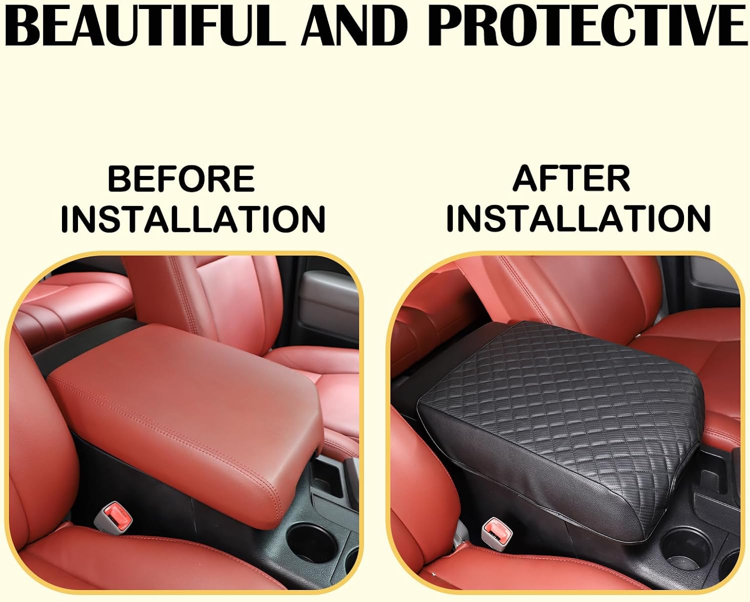 Armrest Box Cover, Center Console Armrest Cover Kit Compatible with Toyota Tundra 2007-2013 & Toyota Sequoia 2008-2015, Console Armrest Cushion Automotive Customized Console Armrest Cushion (leather)