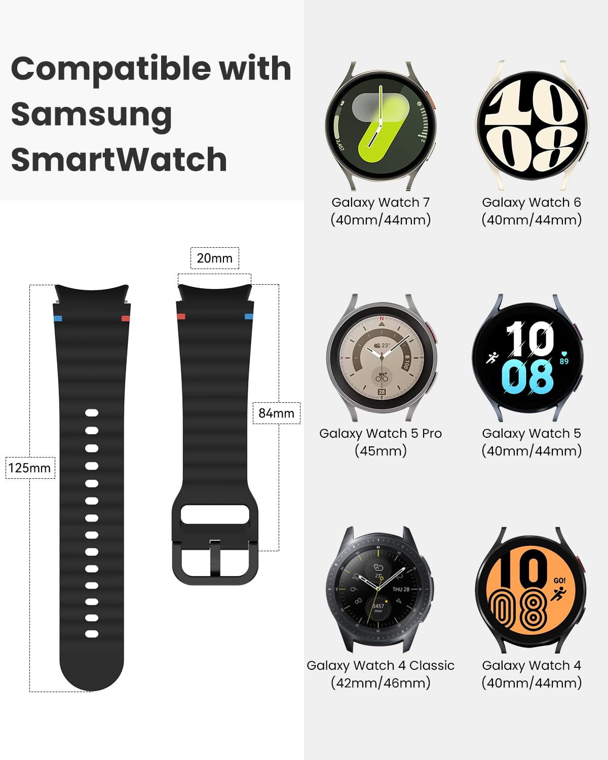Yoohoo Cinturini da 20 mm per Galaxy Watch 7/6/5/4/FE 40 mm 44 mm, Galaxy Watch 6 47 mm 43 mm/Galaxy Watch 4 Cinturino Classico 42 mm 46 mm/Watch 5 pro 45 mm, Cinturini per da Donna a Uomo