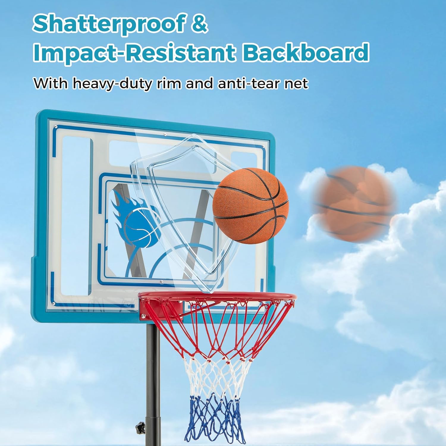 GYMAX Pool Basketball Hoop, Height Adjustable Swimming Pool Basketball Hoop Poolside with Fillable Base & Built-in Wheels for Kids Teens Adults