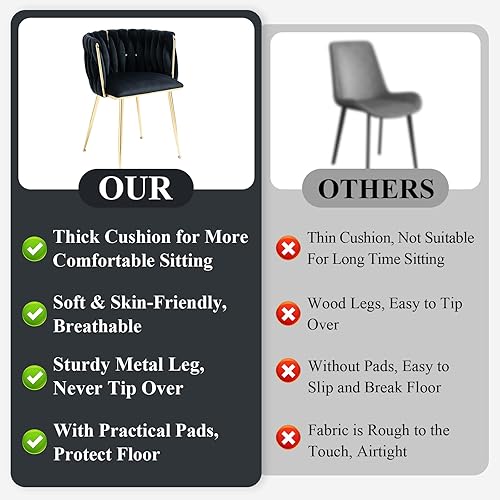 Miniatura 8 de NIOIIKIT Sillas de Comedor Modernas de Terciopelo Sillas de Acento Tejidas a Mano Sillas de Sala de Estar Silla Tapizada con Patas de Metal Dorado