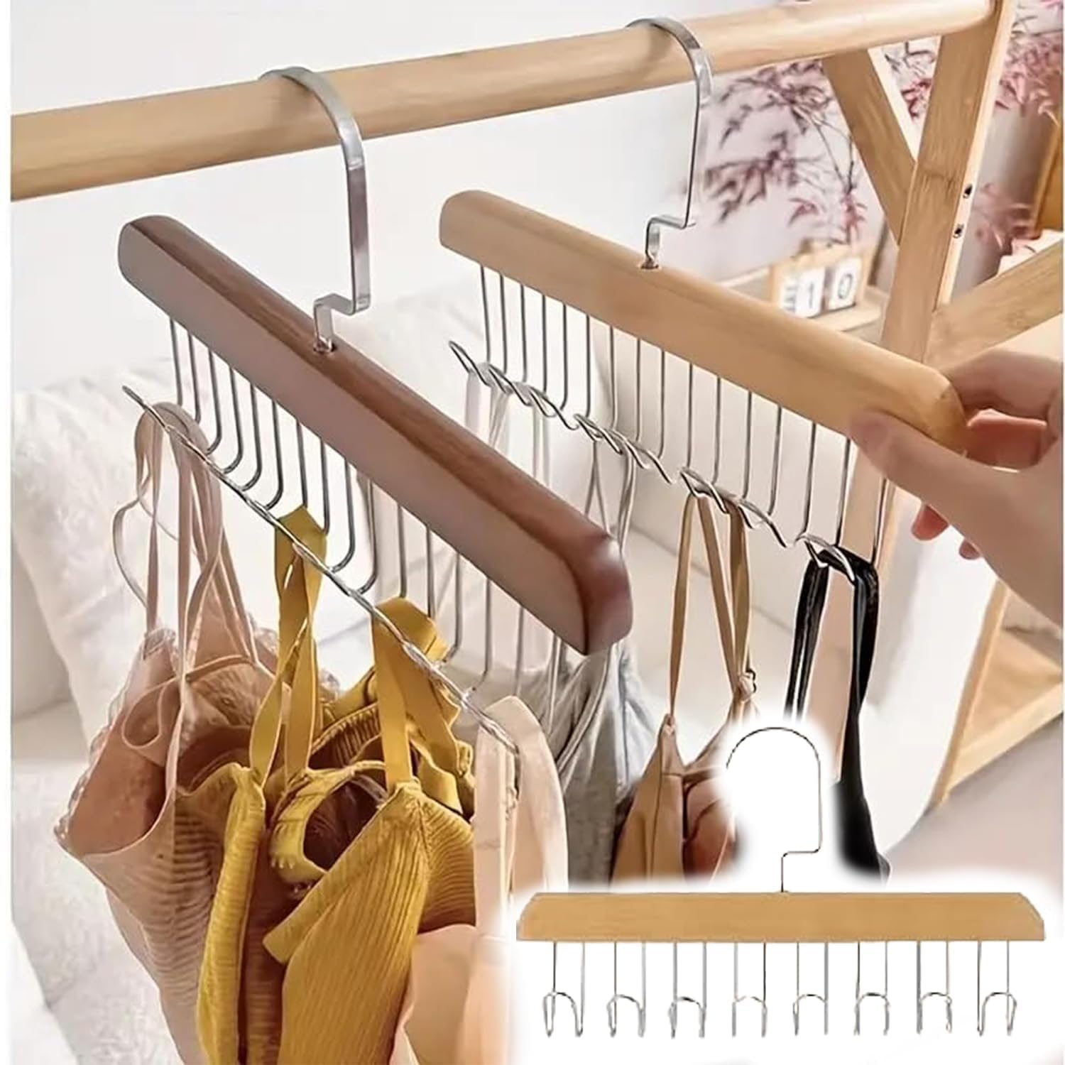 Dhanuom 2 pcs Wooden Hangers for Wooden Belt Hanger for Tie 8 Hooks Adjustable Closet Hangers Lingerie Belt Scarf Tie Storage Racks Foldable Hooks Wood Hanger Wardrobe Organizers for Men Women offers donot miss 2 Dhanuom 2 pcs Wooden Hangers for Wooden Belt Hanger for Tie 8 Hooks Adjustable Closet Hangers Lingerie Belt Scarf Tie Storage Racks Foldable Hooks Wood Hanger Wardrobe Organizers for Men Women offers donot miss