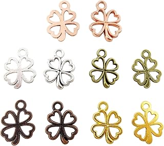 100PCS Alloy Four Leaf Clover Shamrock Lucky Charms Pendants St Patricks Irish Metal Pendant for Necklace Bracelet Anklet Headpiece Keychain Crafting Jewelry Making (5 Color)
