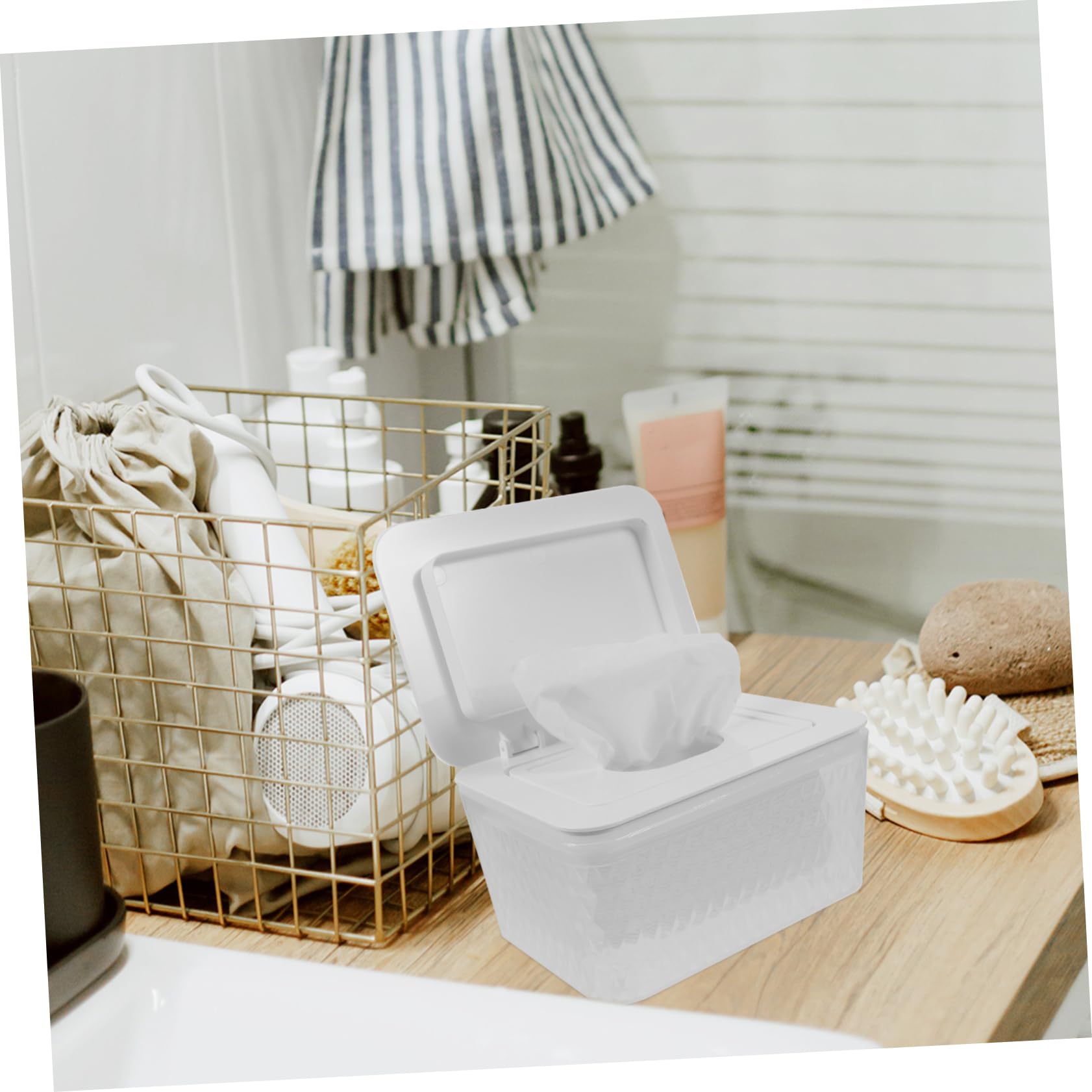 Contenedor de Toallitas Rellenable Blanco de Plástico Tapa, Dispensador Reutilizable Que Previene Contaminación para Baño y Organización en Escritorio
