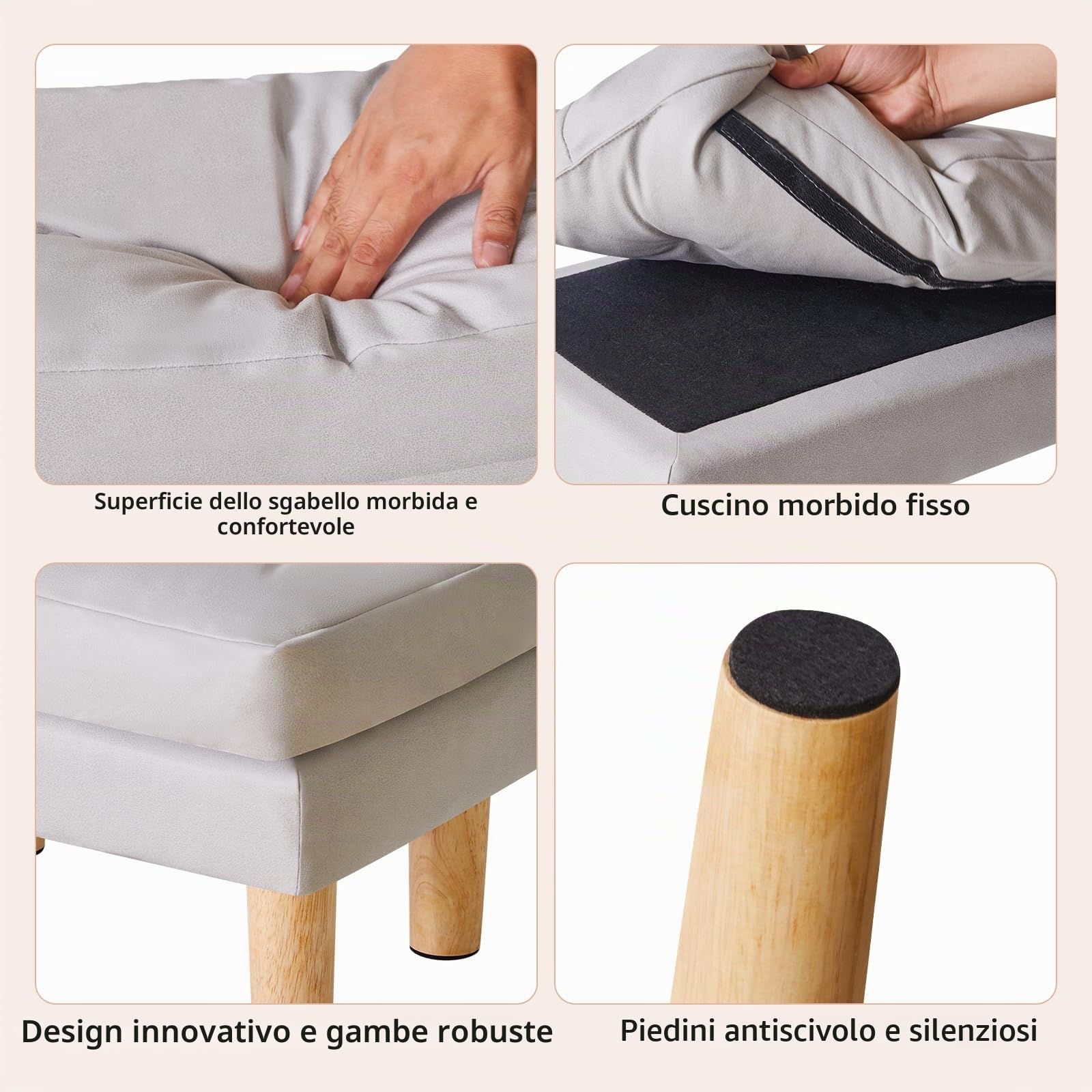 YMYNY Poggiapiedi, Pouf in Ecopelle, Superficie Morbida Rimovibile, Moderno e Sgabello per Camera da Letto, Soggiorno 41.5 x 31.5 x 32CM Grigio HBD041G