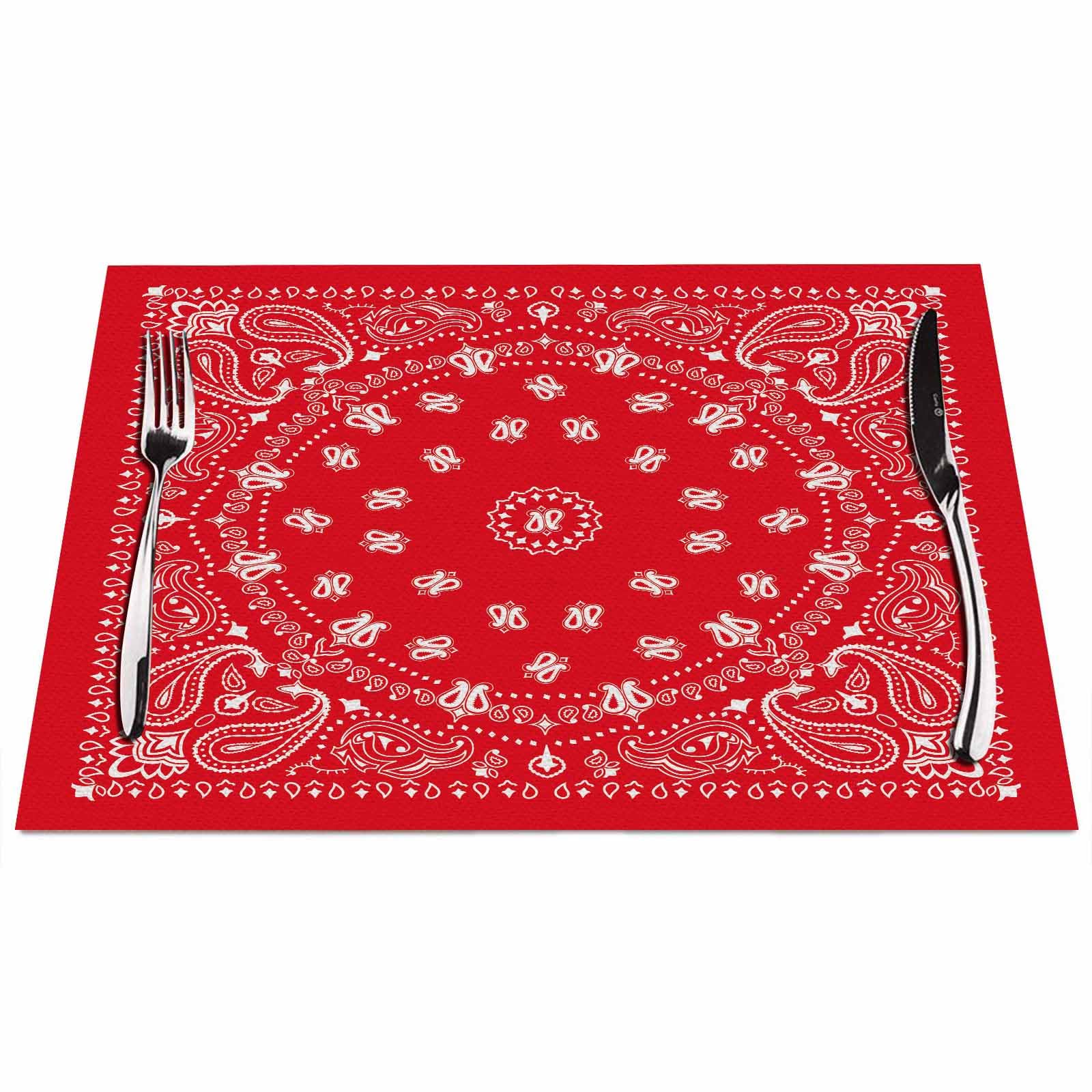 Walmsco Placemats Retro Pattern Red Background Decor For Dining Room Kitchen Table,Waterproof Non-Slip Washable Heat Resistant Placemats,Set of 4,12"x18"