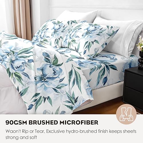 Miniatura 5 de HCORA Juego de sábanas de lujo de microfibra suave de 1800 hilos, sin arrugas, transpirables, bolsillos de 16 pulgadas de profundidad (tamaño King)