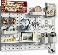 Keepo Modular Pegboard Kit with Accessories - White 33x22" Wall Organizer for Crafts, Tools, Gaming, Nursery Storage