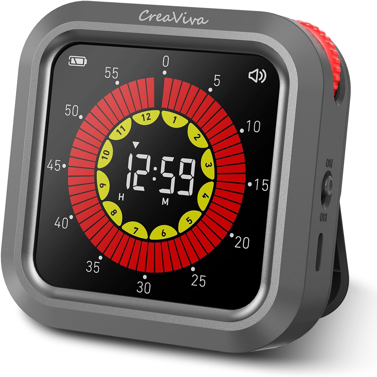 Visual Digital Timer, Large Color Display & Rechargeable, Magnetic Back & Silent Mode, 12 Hours Countdown/Up Stopwatch Timer for ADHD, Kids, Classroom, Kitchen, Work Productivity (Gray)