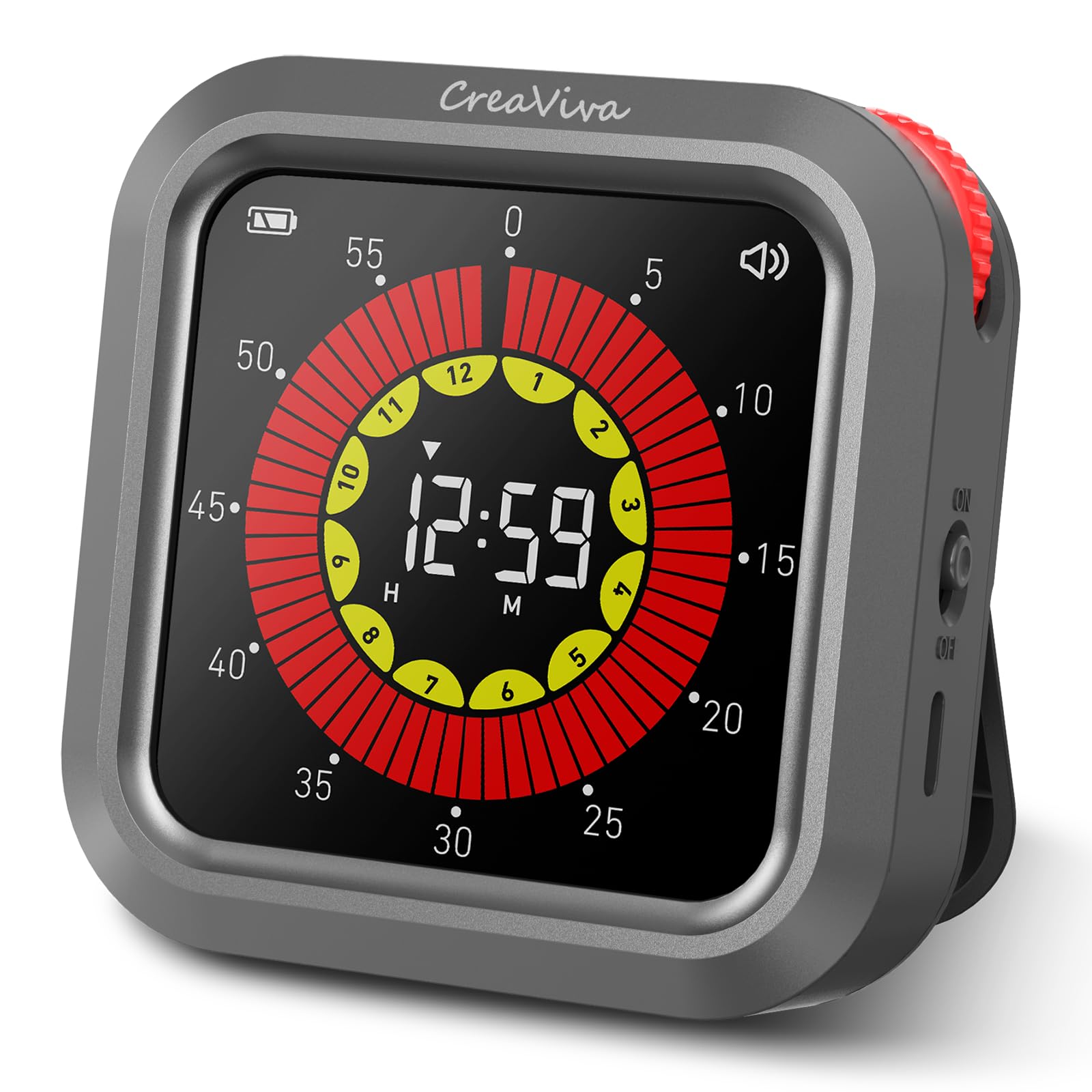 Timer digitale visivo, grande display a colori e ricaricabile, retro magnetico e modalità silenziosa, 11 h 59 m, cronometro per ADHD, bambini, aula, cucina, produttività lavorativa (grigio)