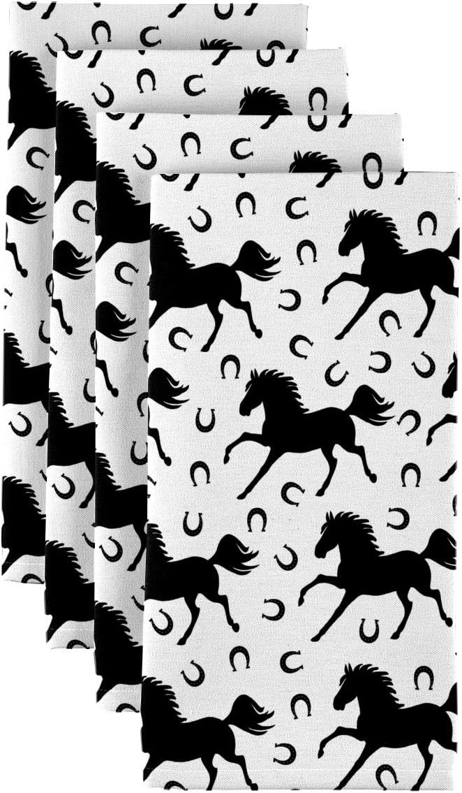 Fabric Textile Products | Stallions and Horseshoes Cloth Napkins | Western 18" x 18" Dinner Napkins | Set of 12 | Stain-Resistant for Easy Care | Made in The USA