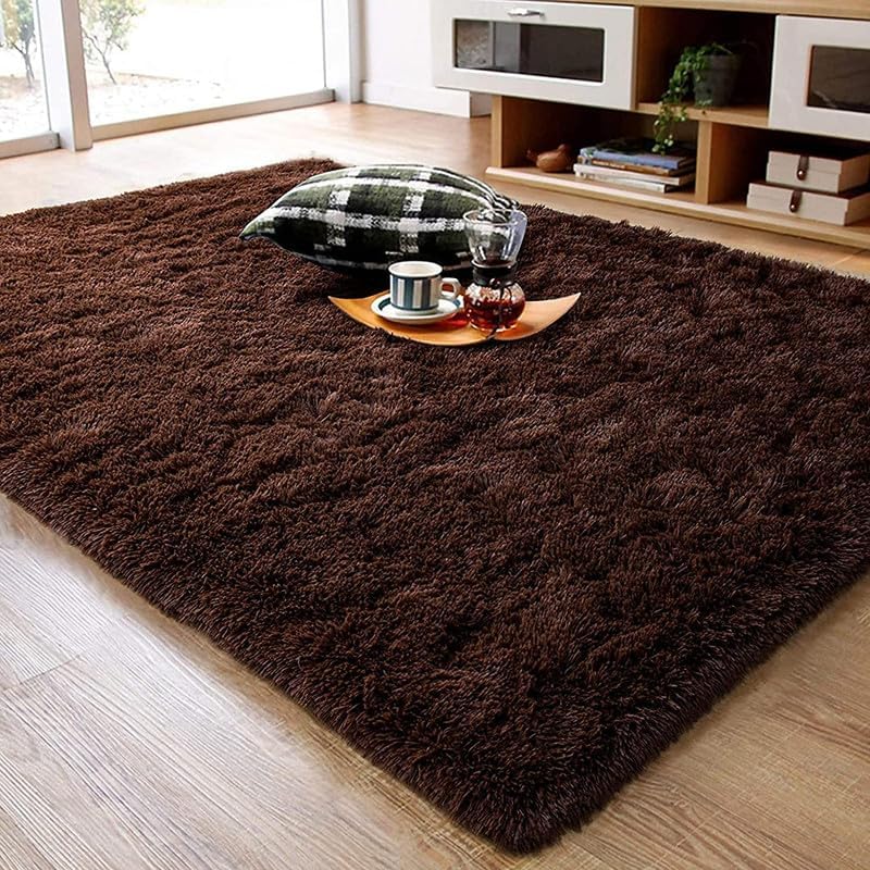 Image of Carpet for Living Room 5X7 FEET Modern Soft Shaggy Carpet Thick, Fluffy & 2 inch Pile Shag Rug for Your Kids Room, Bedroom & Livingroom (Dark Brown)