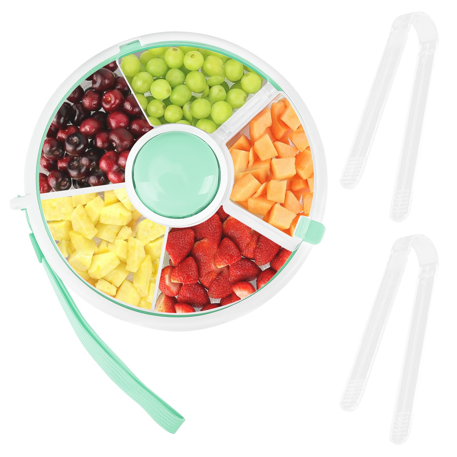 Amazon.com: 兒童零食旋轉器附手帶和2 個夾子可重複使用的零食容器360°旋轉零食盒零食旋轉組附5 個隔層分配器和蓋
