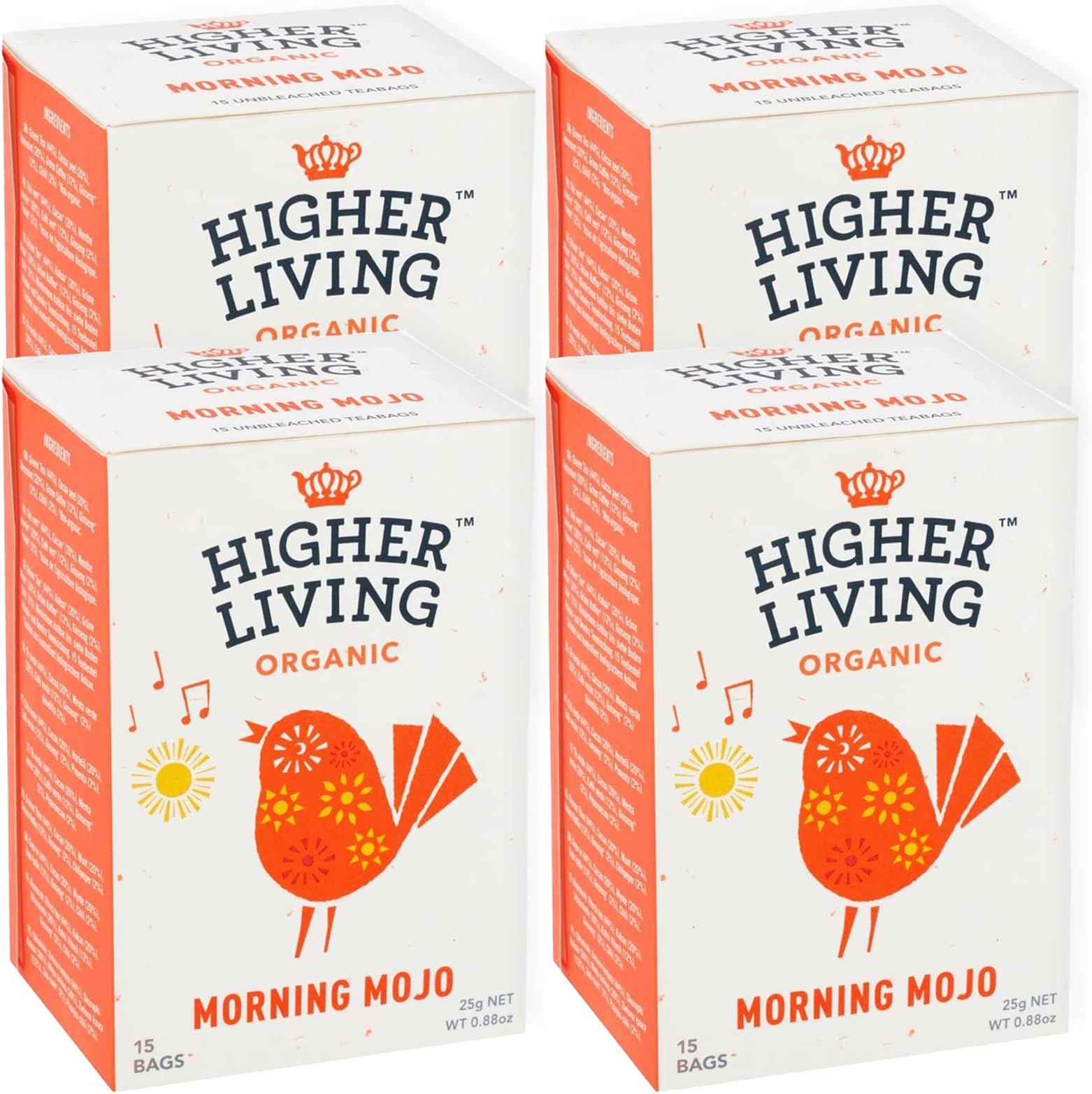 Higher Living Organic Morning Mojo Tea Bags | 25g (15 Teabags) | Rich Aroma and Flavor | Perfect for a Refreshing Start to Your Day | Herbal Tea Infusion | Ideal Gift for Tea Lovers