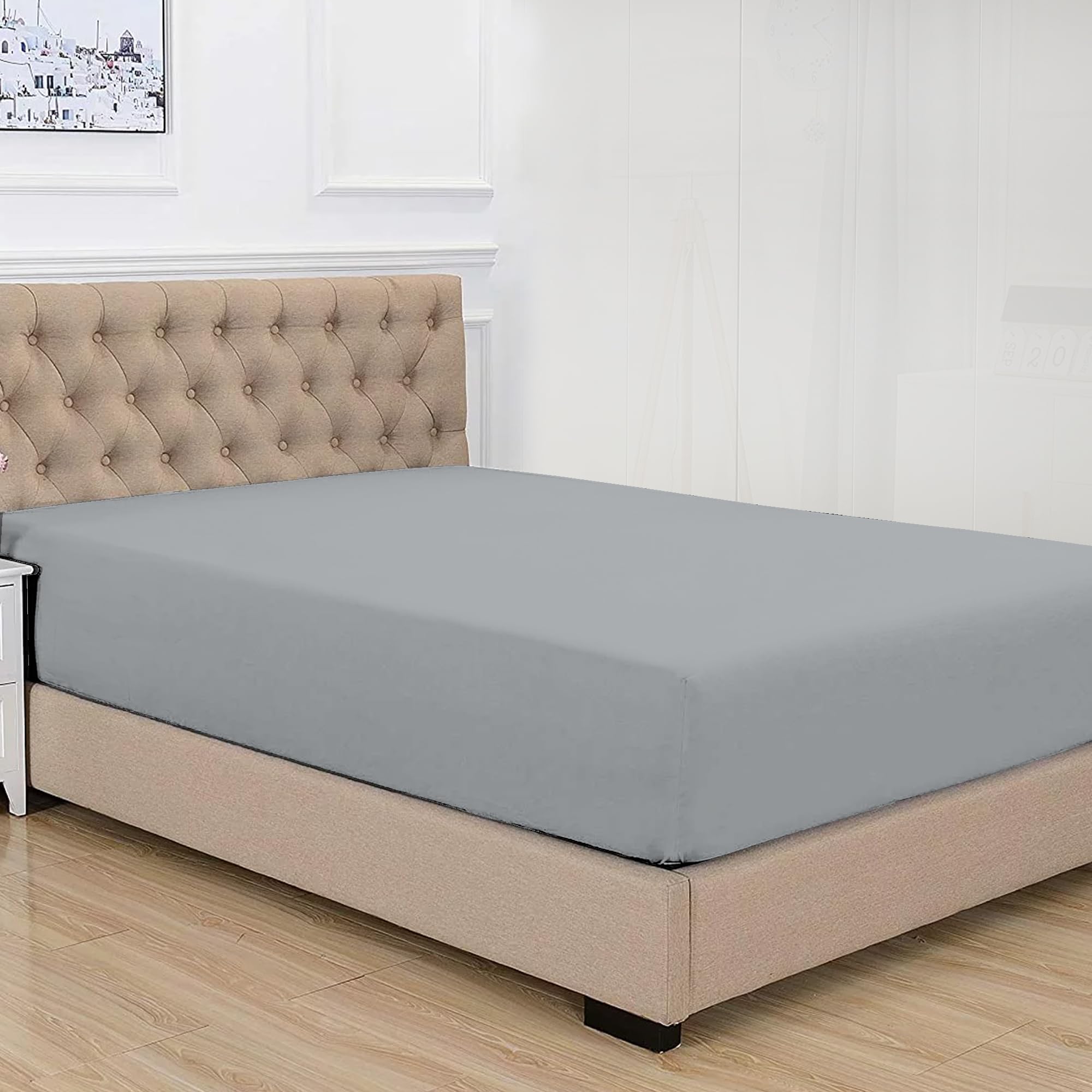 Purity Home 100% Organic Cotton Single Bed Fitted Sheet 90x190 cm – Light Grey, Percale ...