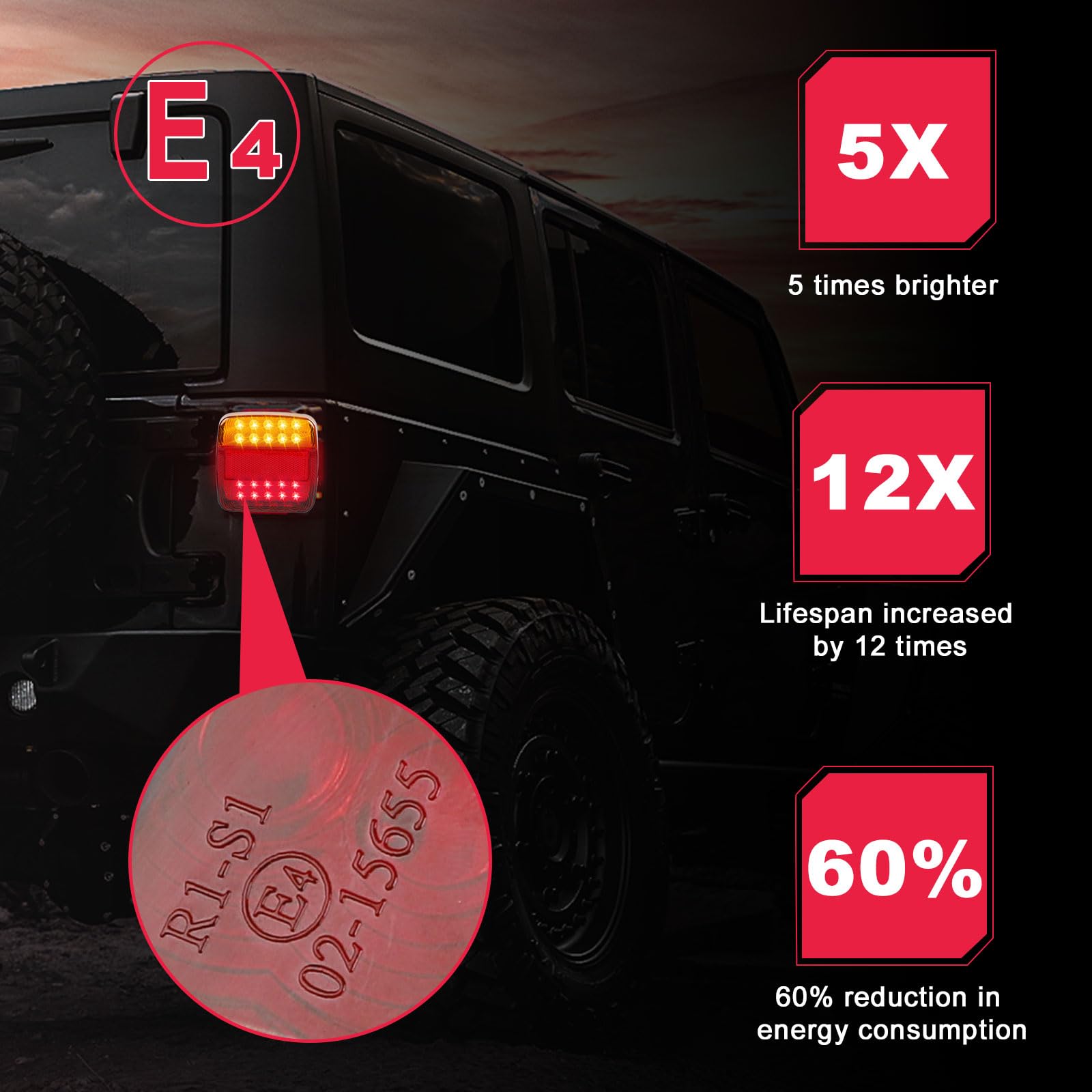 EXLECO 2 X Fanali Posteriori Rimorchio LED Luci Posteriori a LED per Rimorchio 12V Fari Posteriori Auto Impermeabile Universale Fanalino Posteriore a 26 LED con ECE E-Mark Luci Posteriori per Camion