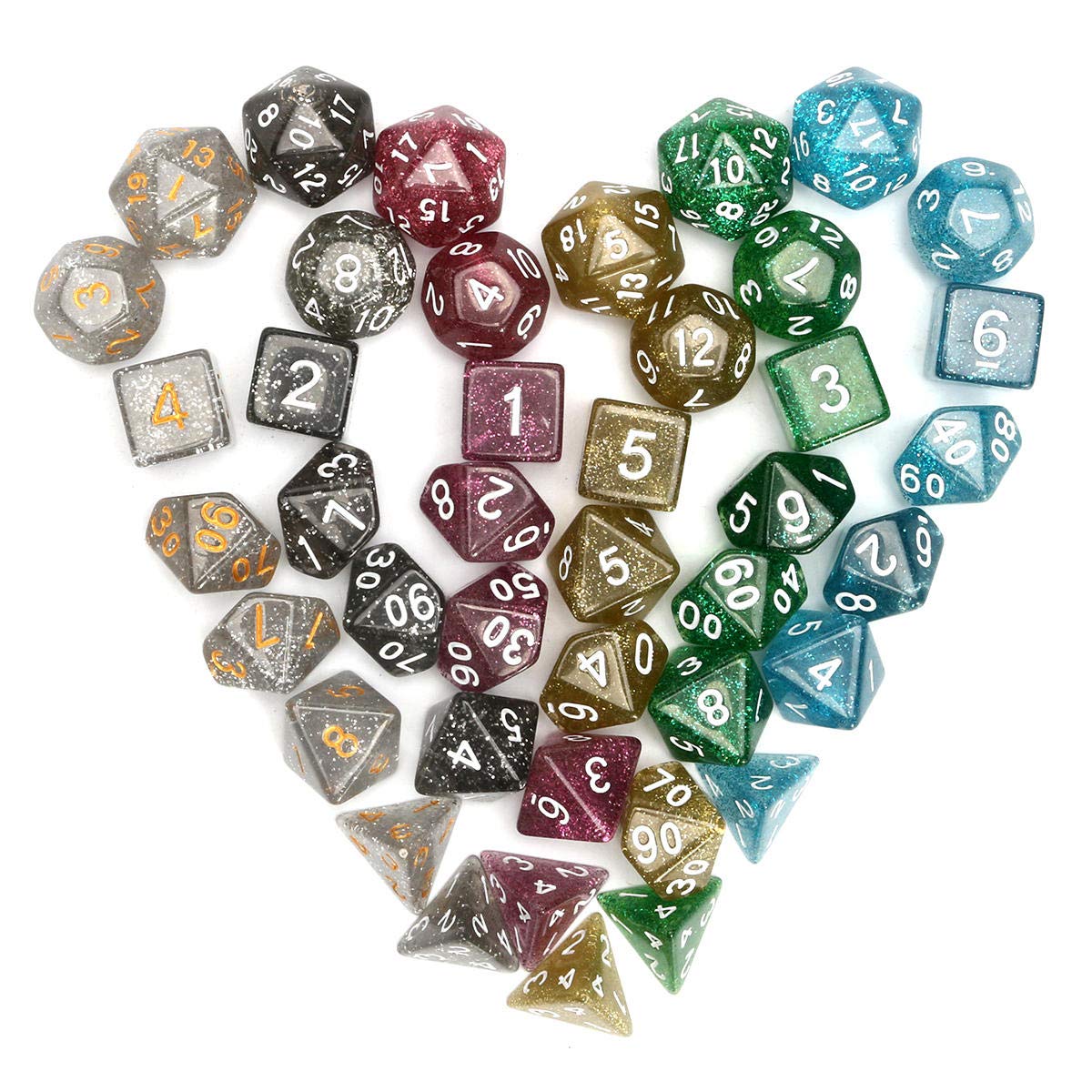 Lot de 42 dés polyédriques D20 D12 D10 D8 D6 D4 avec pochette en velours