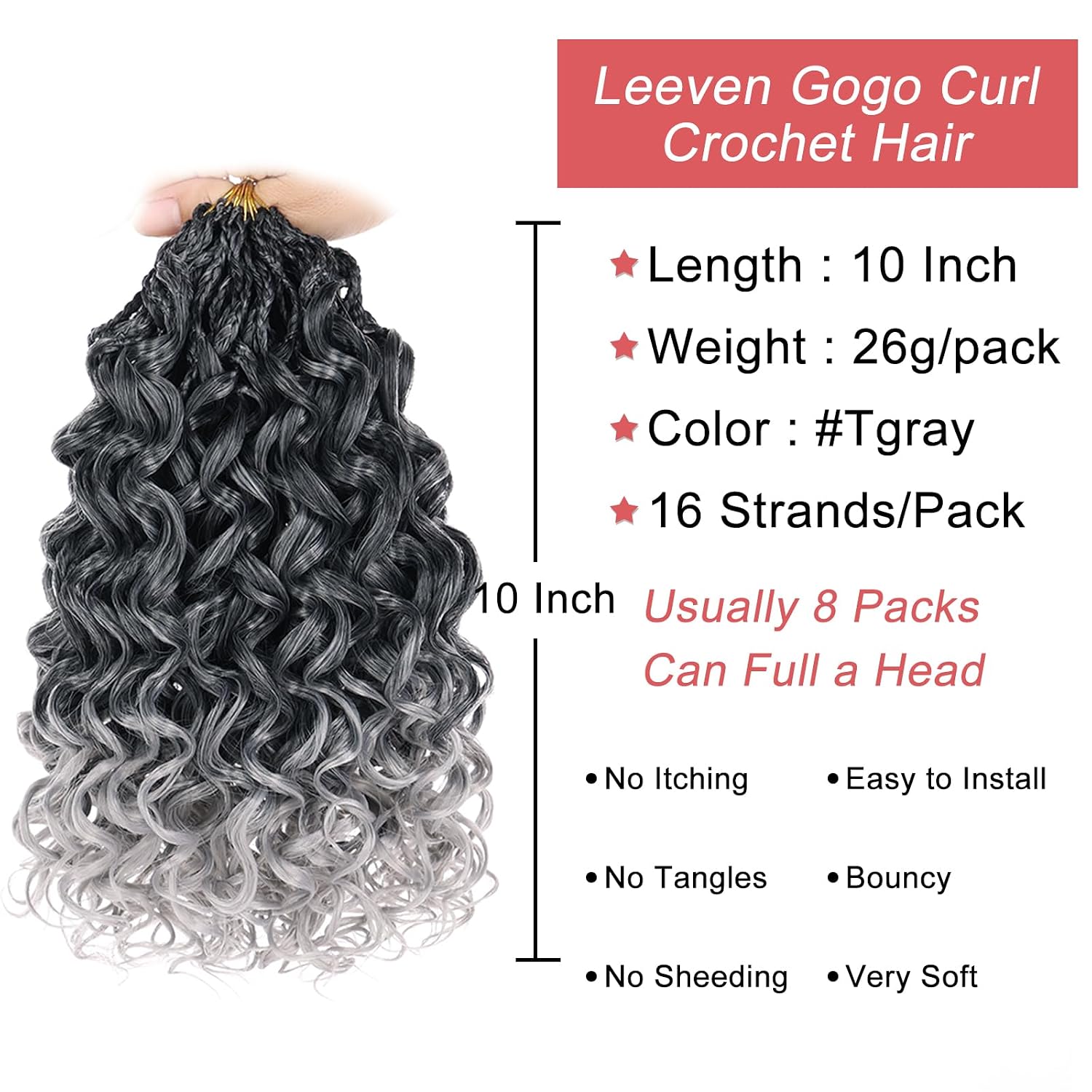 Leeven Gogo Curl Crochet Hair 10 Inch 8 Packs Ombre Gray Ocean Wave Crochet Hair Pre Looped Deep Twist Goddess Box Braids Short Curly Water Wave Synthetic Braiding Hair for Women