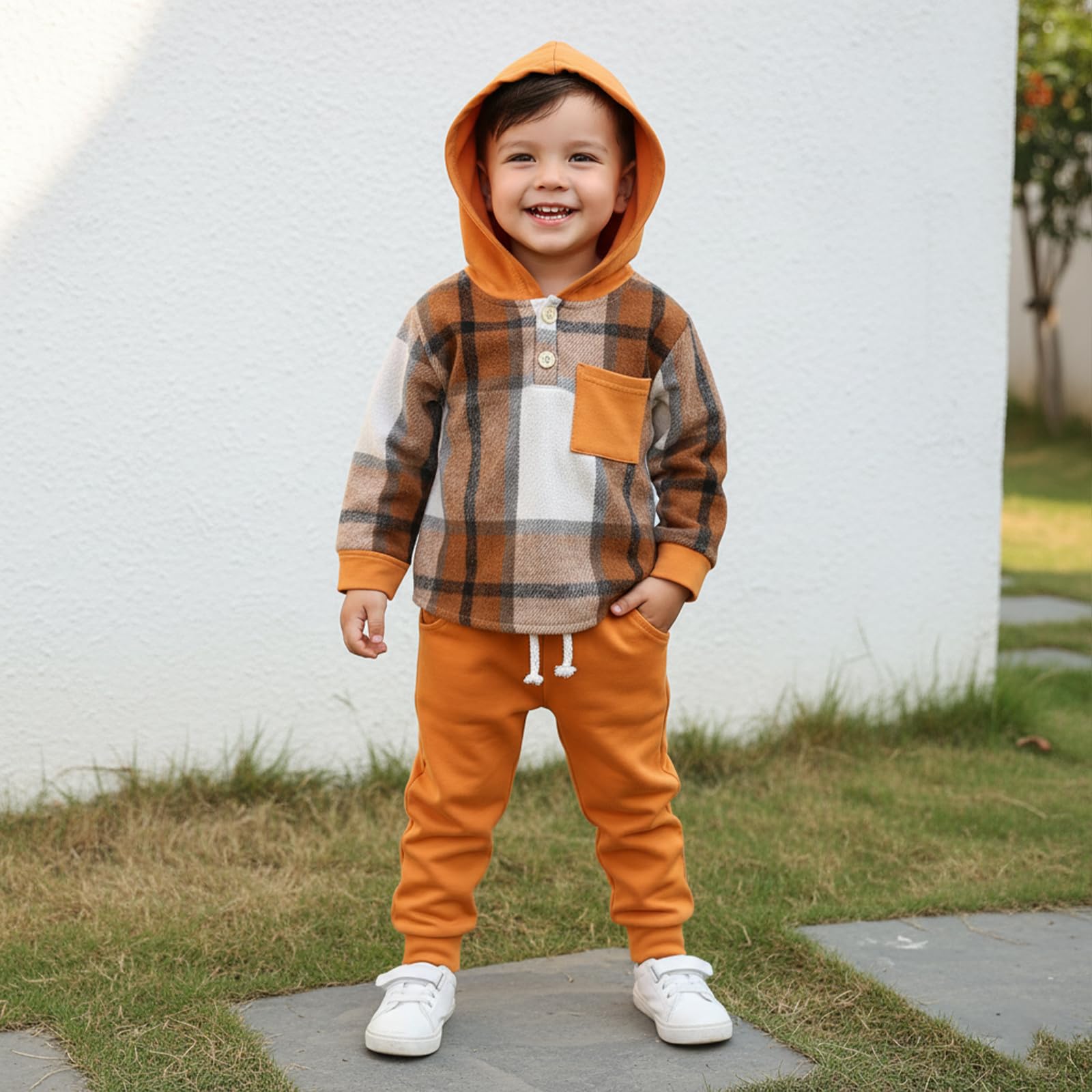 Conjunto de sudadera con capucha y botones para niños pequeños, para otoño e invierno, de 12 meses, talla 5T