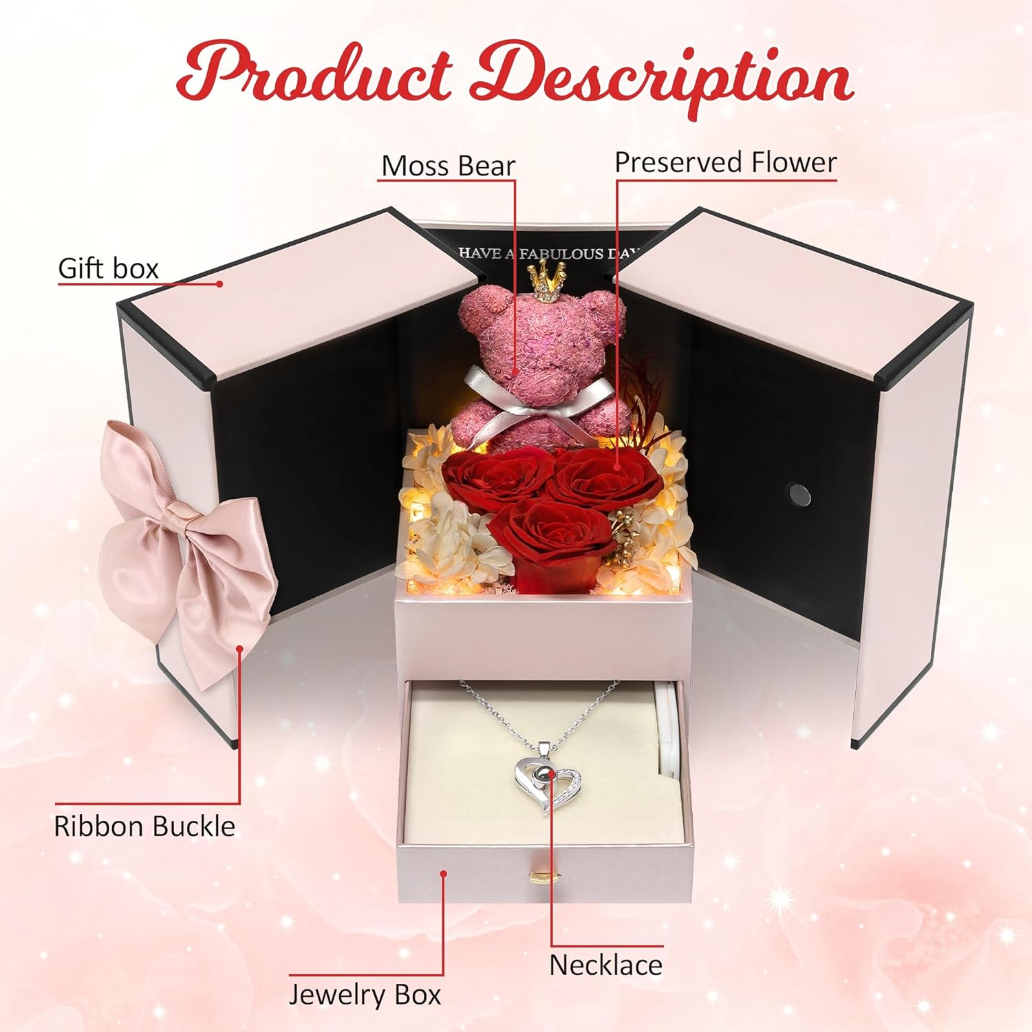 Childom Mothers Day Mom Gifts for Mom,Birthday Gifts for Women,Mothers Day Flowers Gift For Moms Wife Grandma,Light Up Rose Preserved Flowers for Delivery Prime with Necklace for Christmas,Anniversary