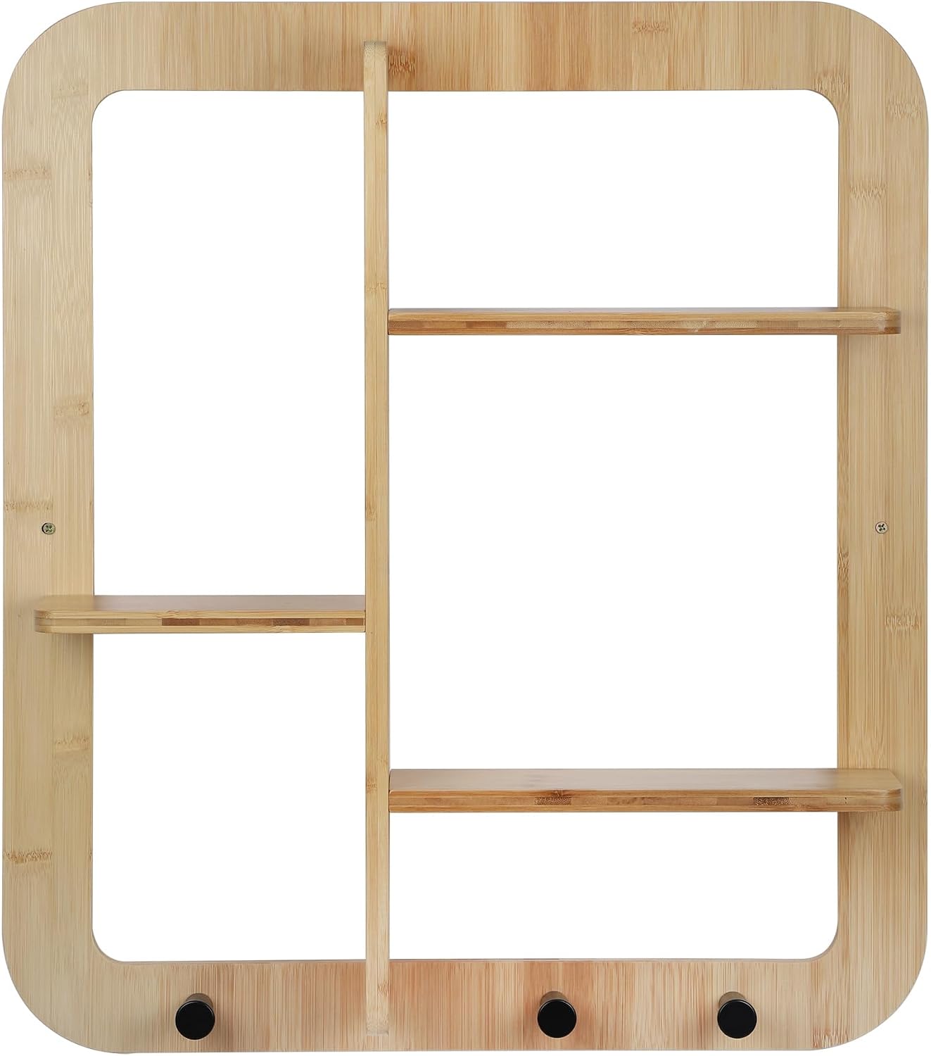 Proman Products Fiji Wall Mounted Bamboo Floating Shelves, Book Shelves, Storage Shelves Organizer with Hooks Clothes Hat Bag for Living Room, Bathroom, EntryWay (Natural)