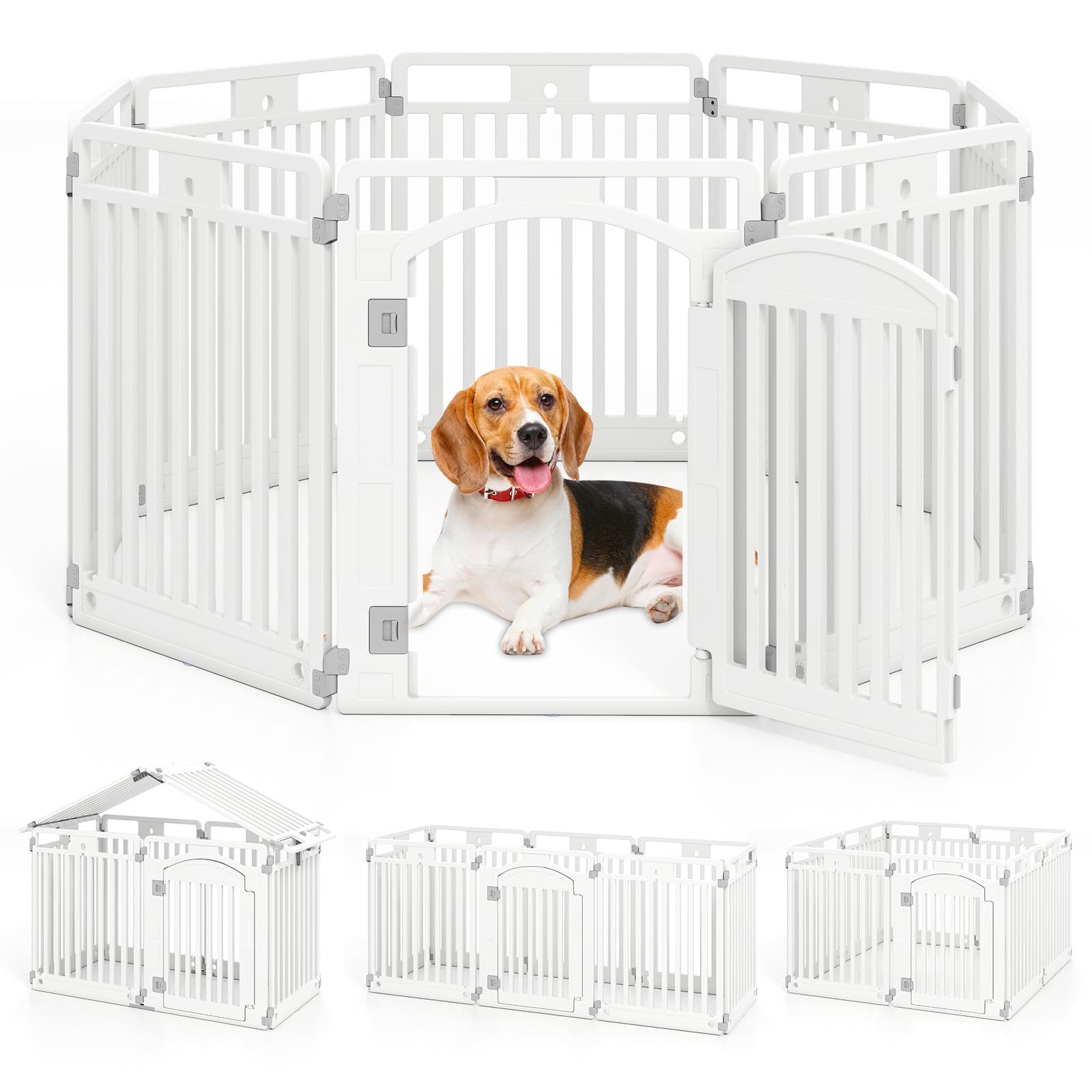 PETSITE 8-Panel Plastic Dog Playpen with Door, 32 Inch Tall Portable Shape-Customizable Pet Playpen Indoor Outdoor, Ideal for Small & Medium Dogs and
