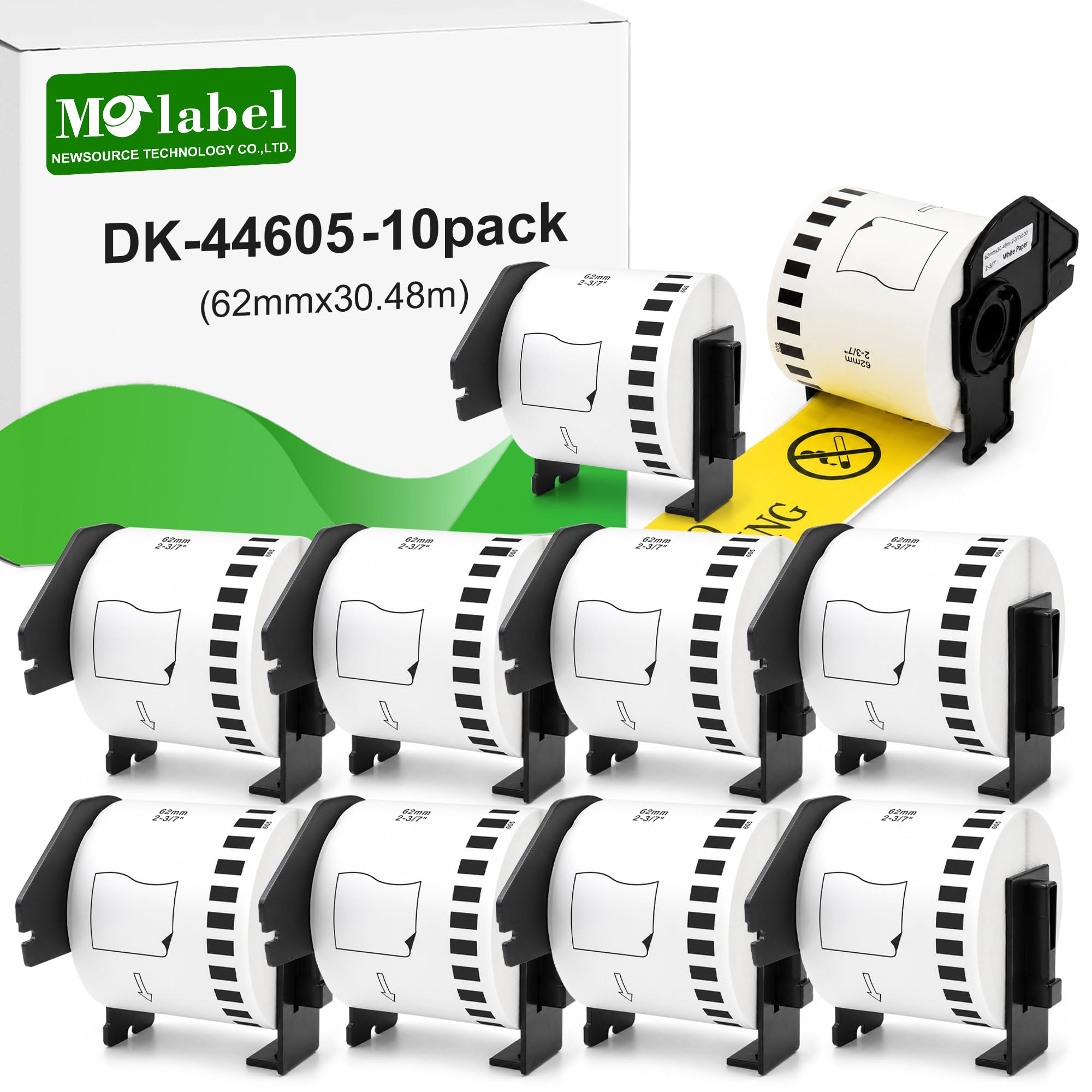 10 rolek DK-44605 odklejanych etykiet ciągłych 62 mm x 30,48 m do QL | Kompatybilny z Brother QL-500, QL-550, QL-570, QL-700, QL-720NW, QL-800, QL-810W, QL-820NWB, QL-1050, QL-1100 i QL-1110NWB