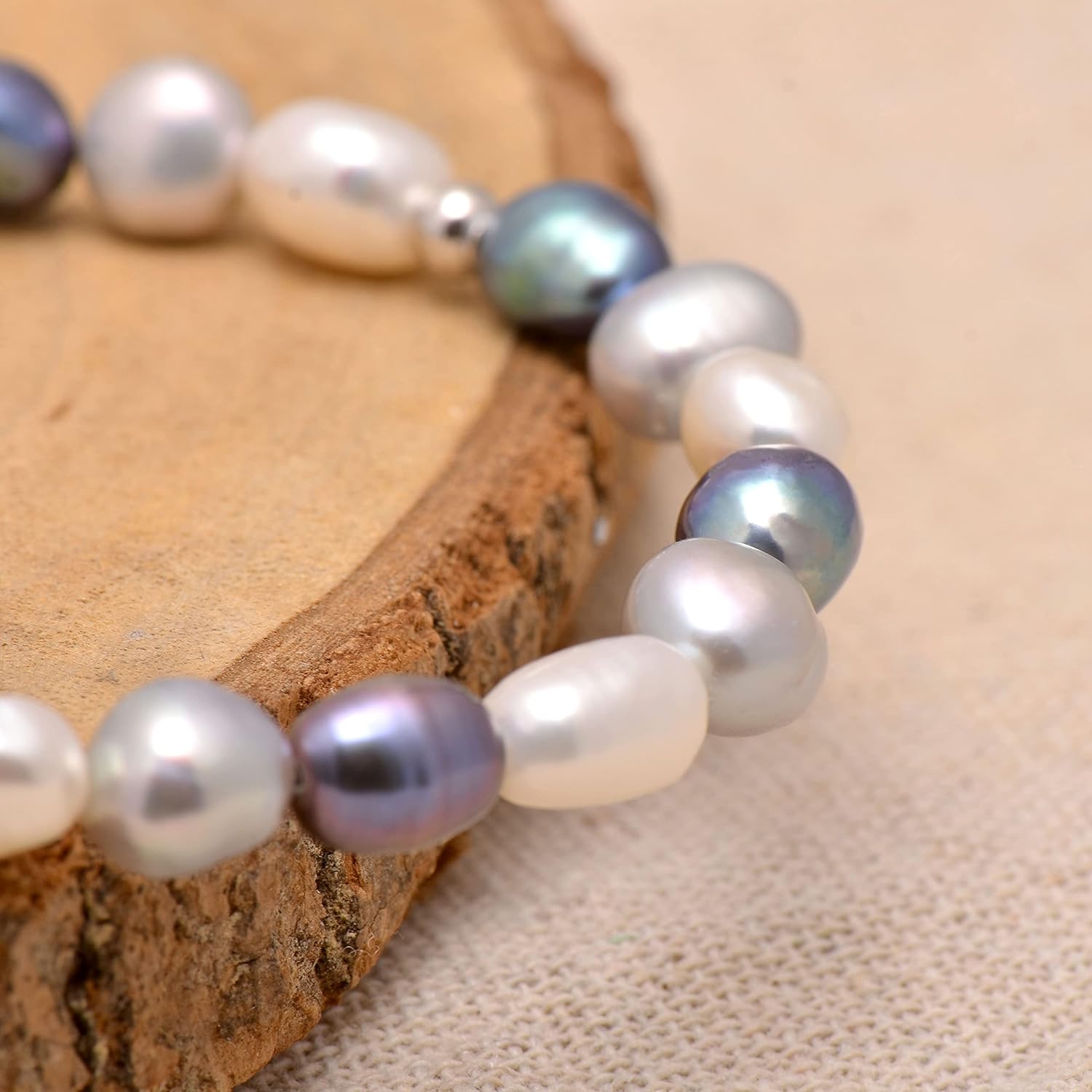 Joseph Brothers 8-9 MM Cultured Freshwater Baroque Pearl Stretch Bracelet 7 Inch, Mixed White/Grey/Black - Image 3