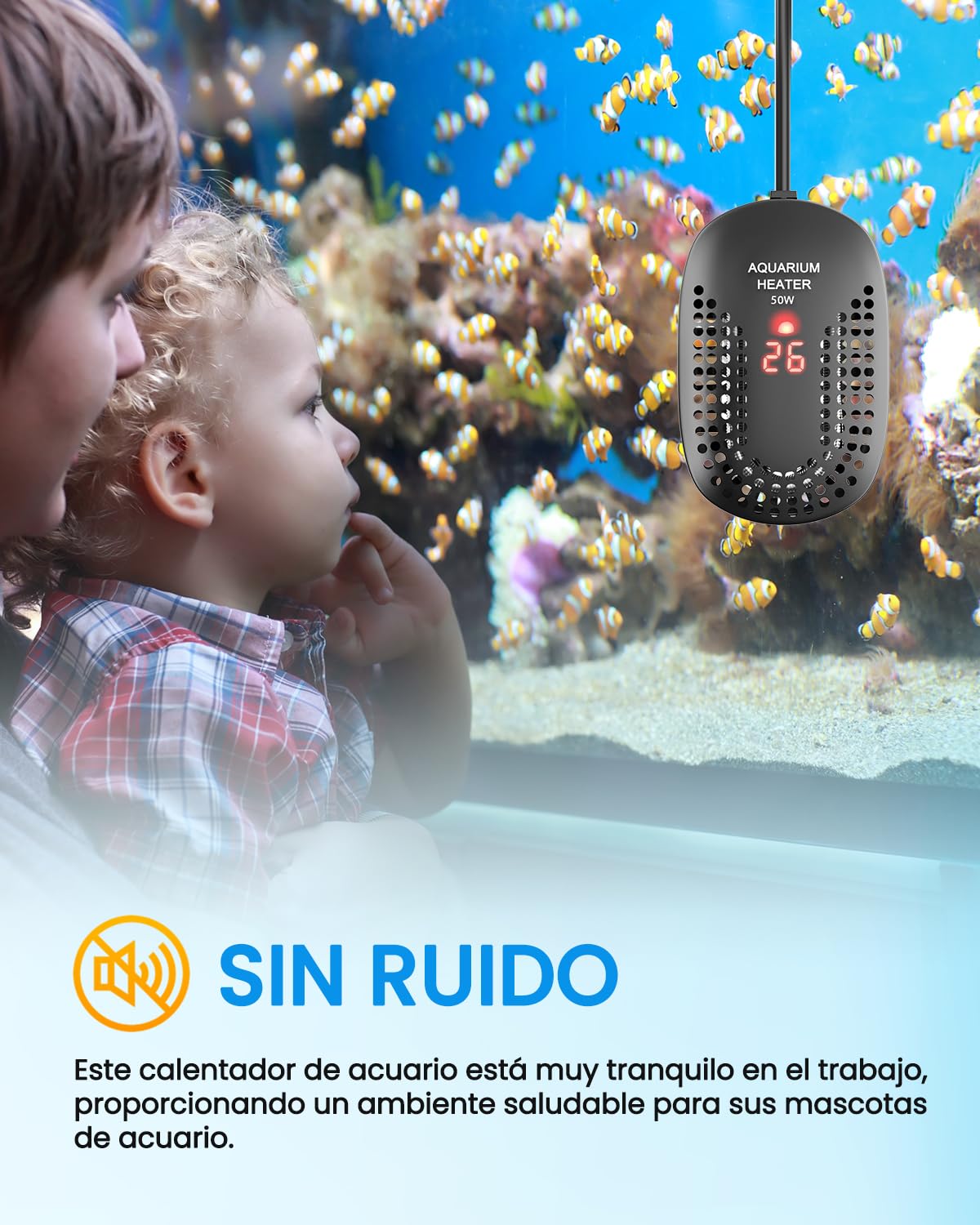 DoRight 50W Calentador de Acuario Calentador Digital de Tanque de Peces de 50L con Termómetro Pantalla de LED, Protección contra Sobretemperatura, Controlador de Externo, Termostato para Betta