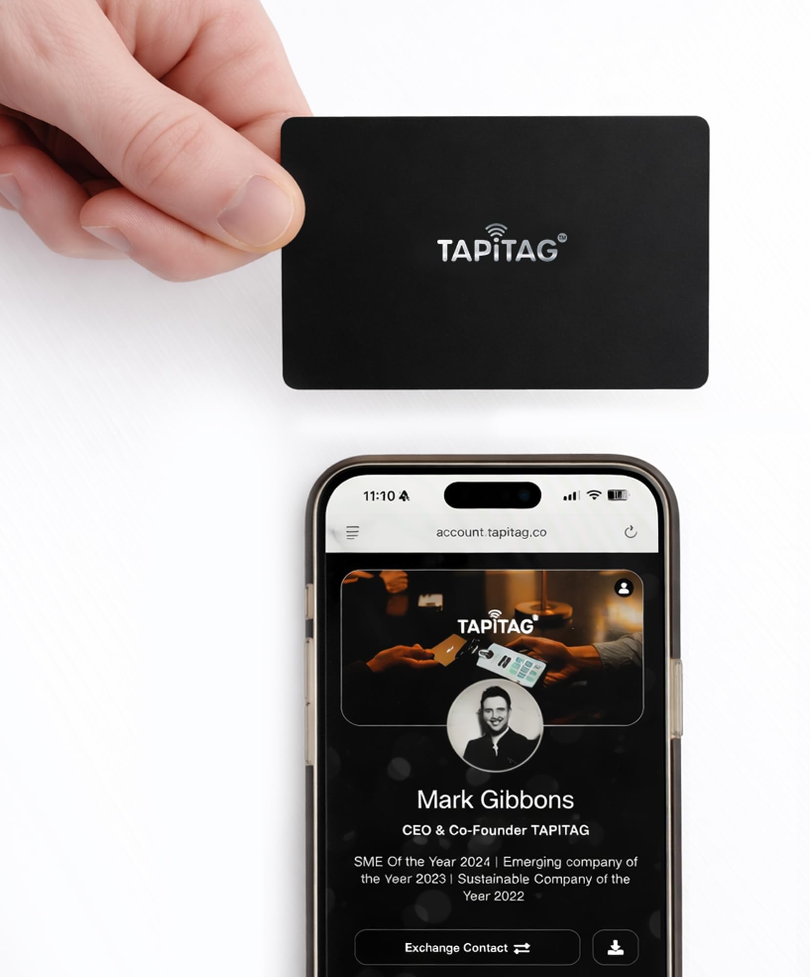 TAPiTAG PVC Digital Business Card – No Subscription Required – Contactless Card with NFC, QR and Online Profile for Networking and Business Events (Black)