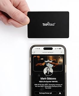 TAPiTAG PVC Digitale Visitenkarte - Kein Abonnement erforderlich - Kontaktlose Karte mit NFC, QR und Online-Profil für Networking und Geschäftsveranstaltungen (Schwarz)
