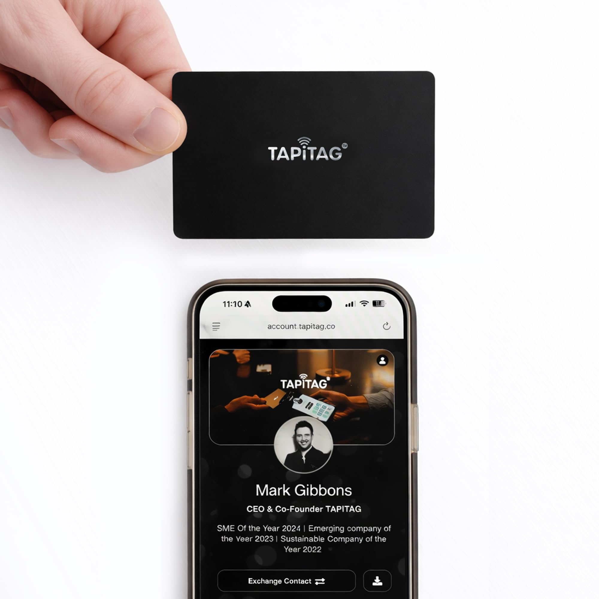 TAPiTAG Black PVC Digital Business Card with Silver Print - Contactless Card with NFC, QR and Online Profile for Networking and Business Events