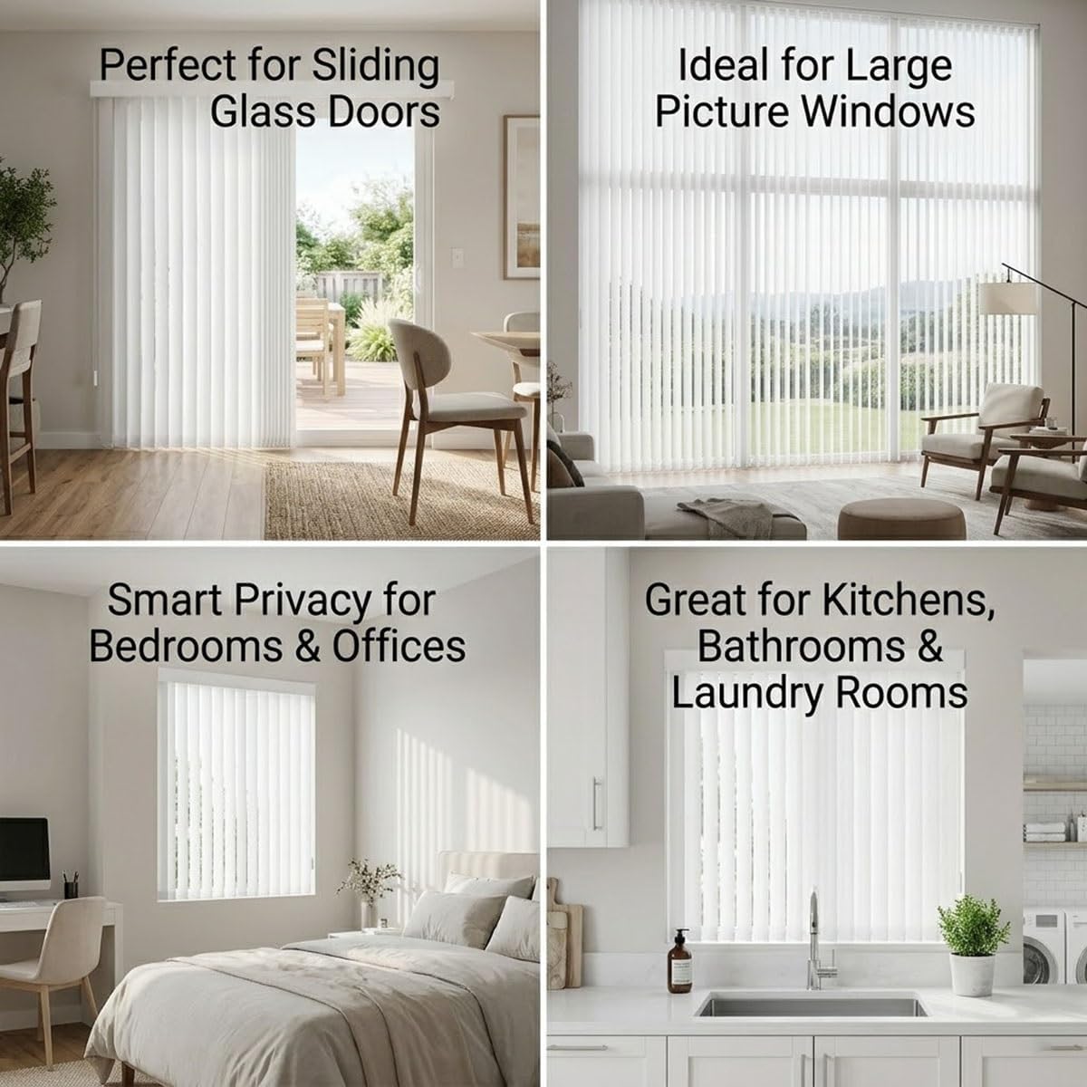 Vertical Patio Door Blinds Shades, White Vertical Panel Track Blinds for Sliding Doors, Light Filtering Large Window Vertical Blinds, for Home, Office, Rental, and DIY Window Blind(92" W x 118" H)