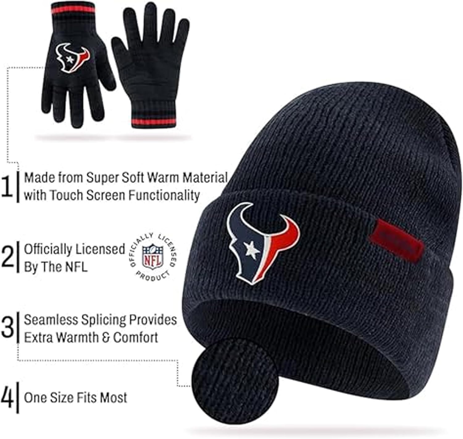 Ultra Game Youth NFL Official Super Soft Marl Knit Winter Beanie Knit Hat with Extra Warm Touch Screen Gloves - Image 4