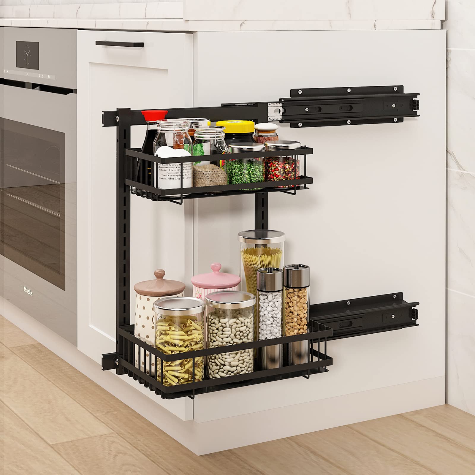 bukfen Under Sink Organizer and Storage with 2-Tier Height Adjustable Pull Out Sliding Cabinet Basket Organizer Multi-purpose Out Sliding Storage Shelf for Under Sink and Bathroom Cabinet