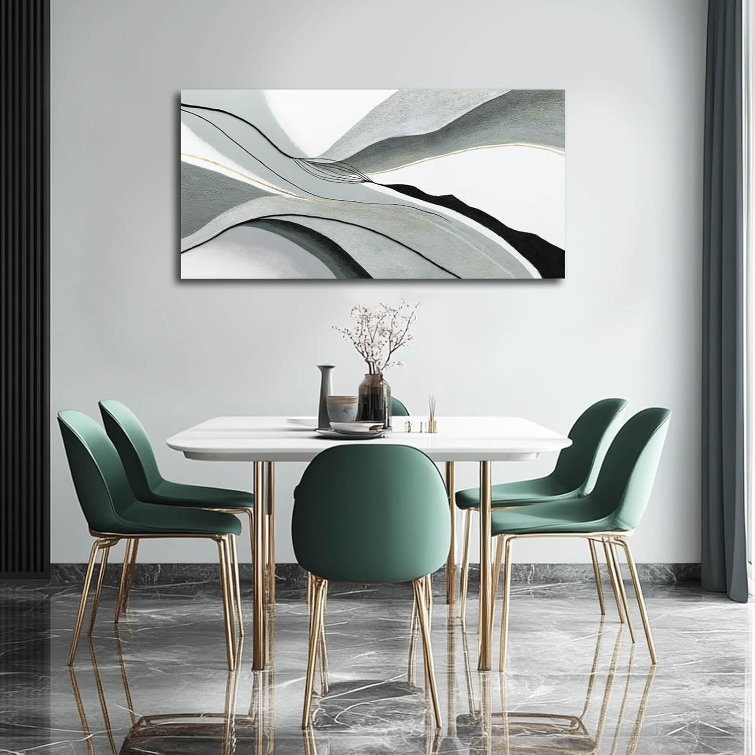 Ocevarin Canvas Wall Art Abstract Wall Decor Neutral Posters Grey Pictures Wall Decor Black Line Art Prints for Dining Room Office 24"x 48" Entryway Artwork
