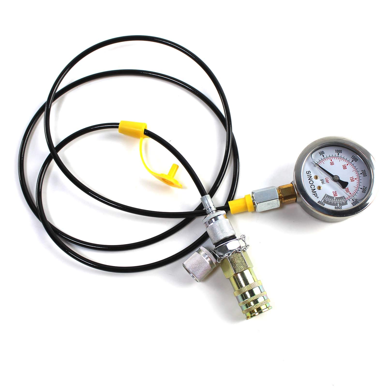 Kit di prova della pressione idraulica 25 MPA/250 BAR/4000 PSI Kit di accoppiamento di prova per escavatore Komatsu Kit di manometri per macchine edili con 1 manometro, 1 tubo di prova e 2 raccordi