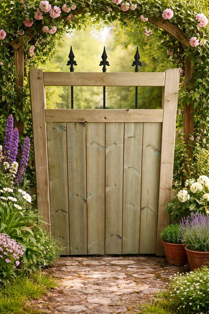 Md Carpentry Workshop Green Wooden Garden Gate Pedestrian Gate Wooden Pressure Treated 4Ft 120Cm,(120 Cms High X 120 Cms Wide X 5 Cms Deep)