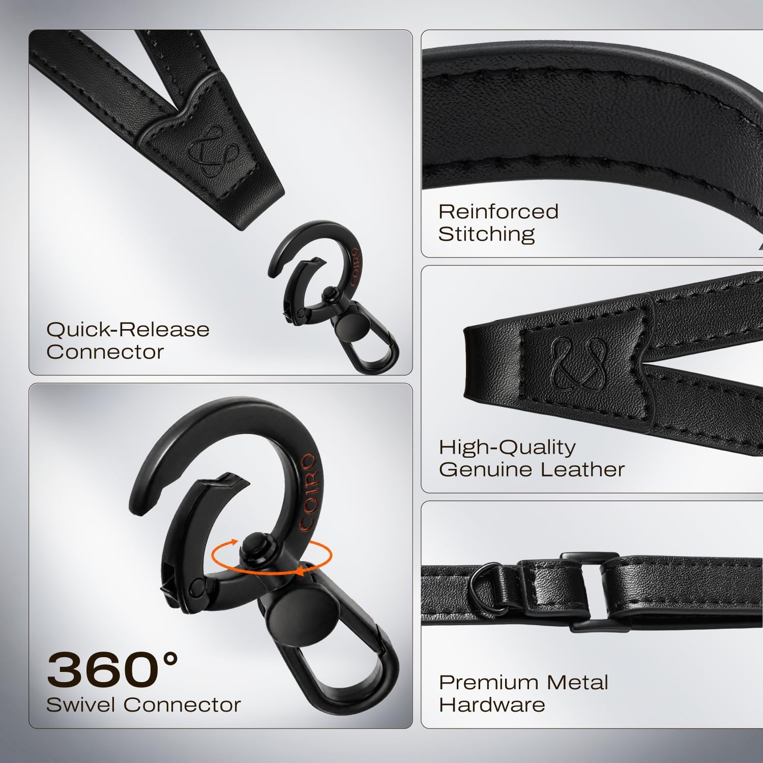 C Coiro Premium Leather Phone Strap Crossbody with 2 Tabs, Universal Adjustable Clip and Go Strap, Neck Lanyard for Daily image 2