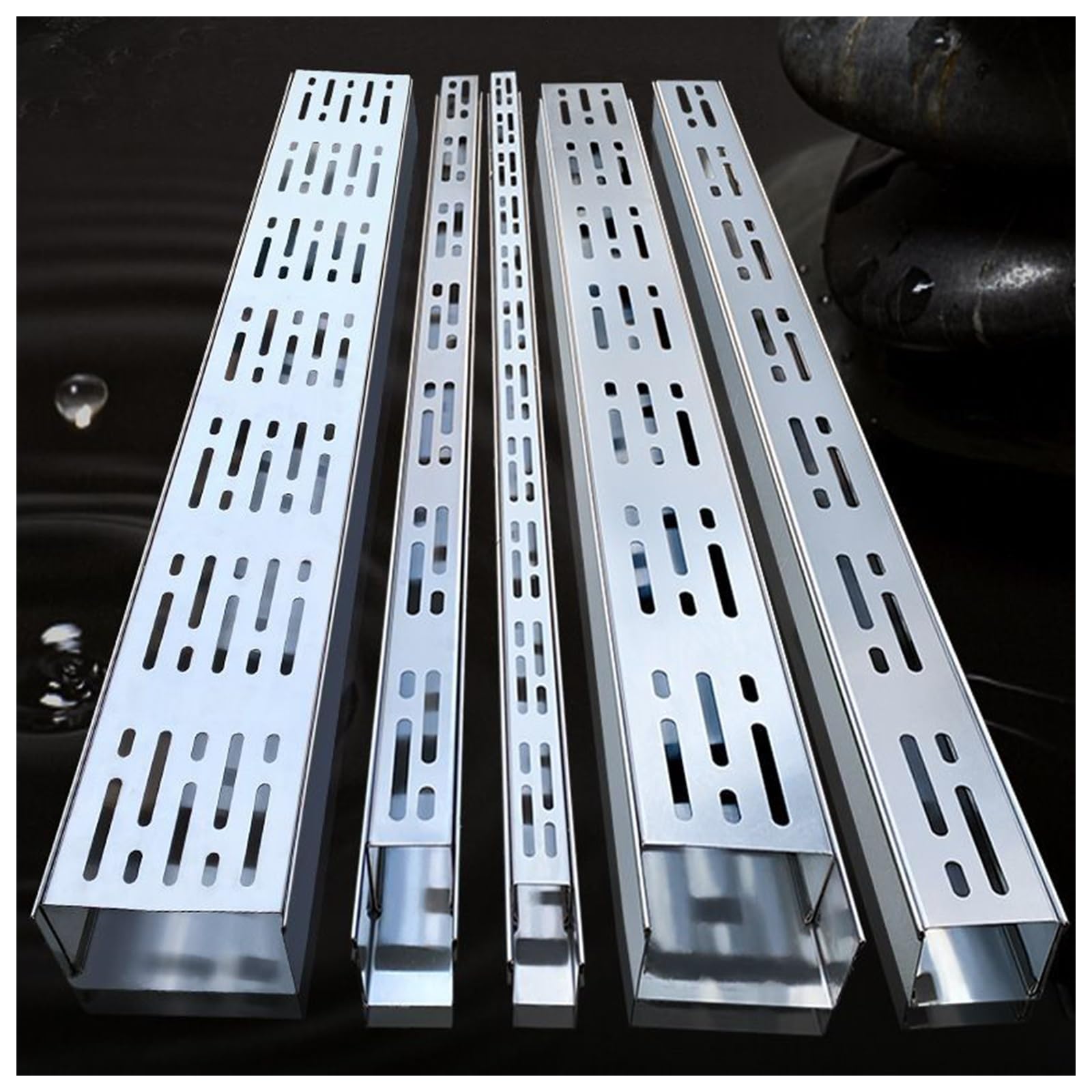 WQPMNYG 304 Stainless Steel Channel Drain Kit - Rectangular Trench Drainage System with Steel Grate for Outdoor Garage Yard - Underground Sewer Gutter (H4*W20CM/H1.57*W7.87IN)