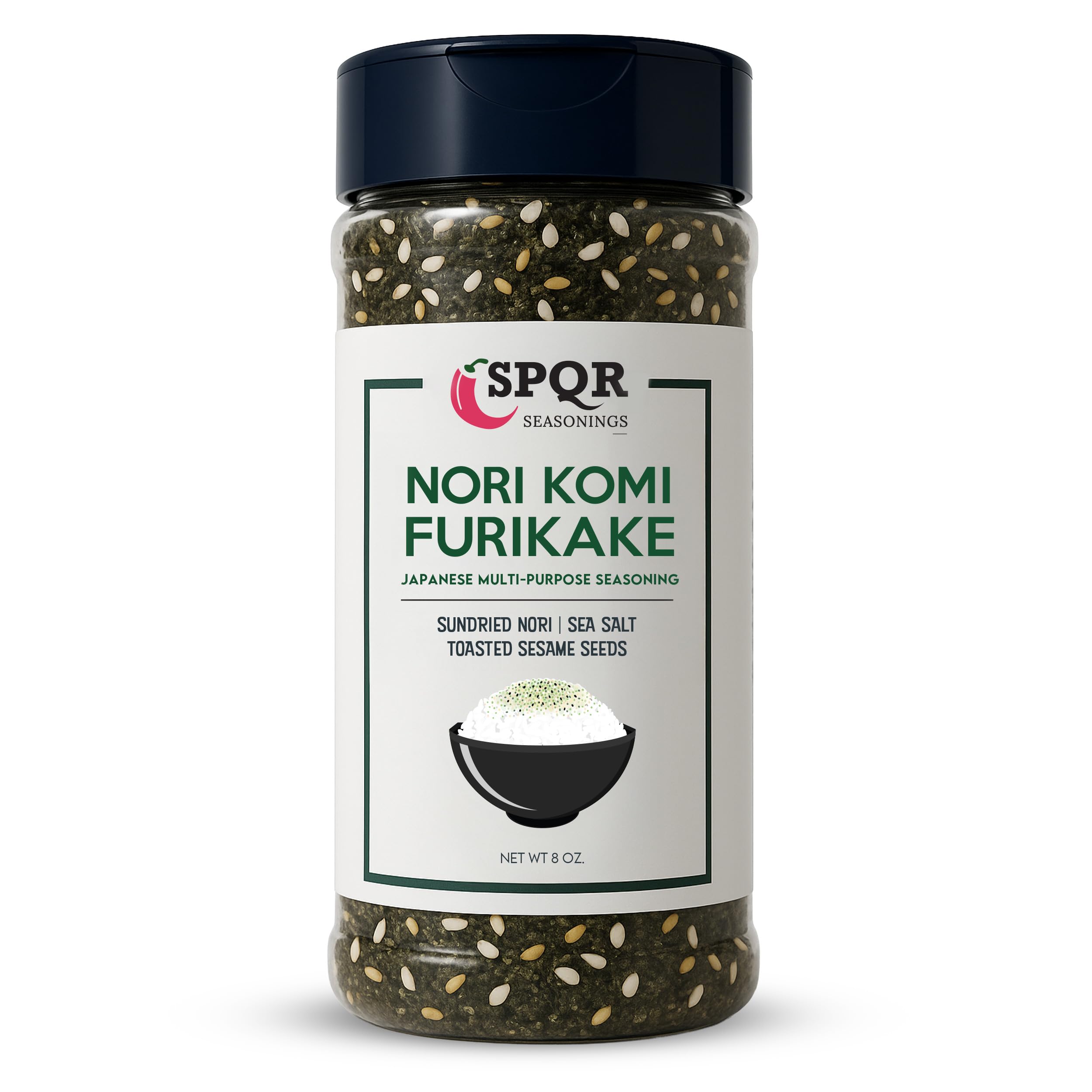 Nori Komi Furikake Multi-Purpose Rice Seasoning XL 8 oz. Jar Sugar Free by SPQR Seasonings