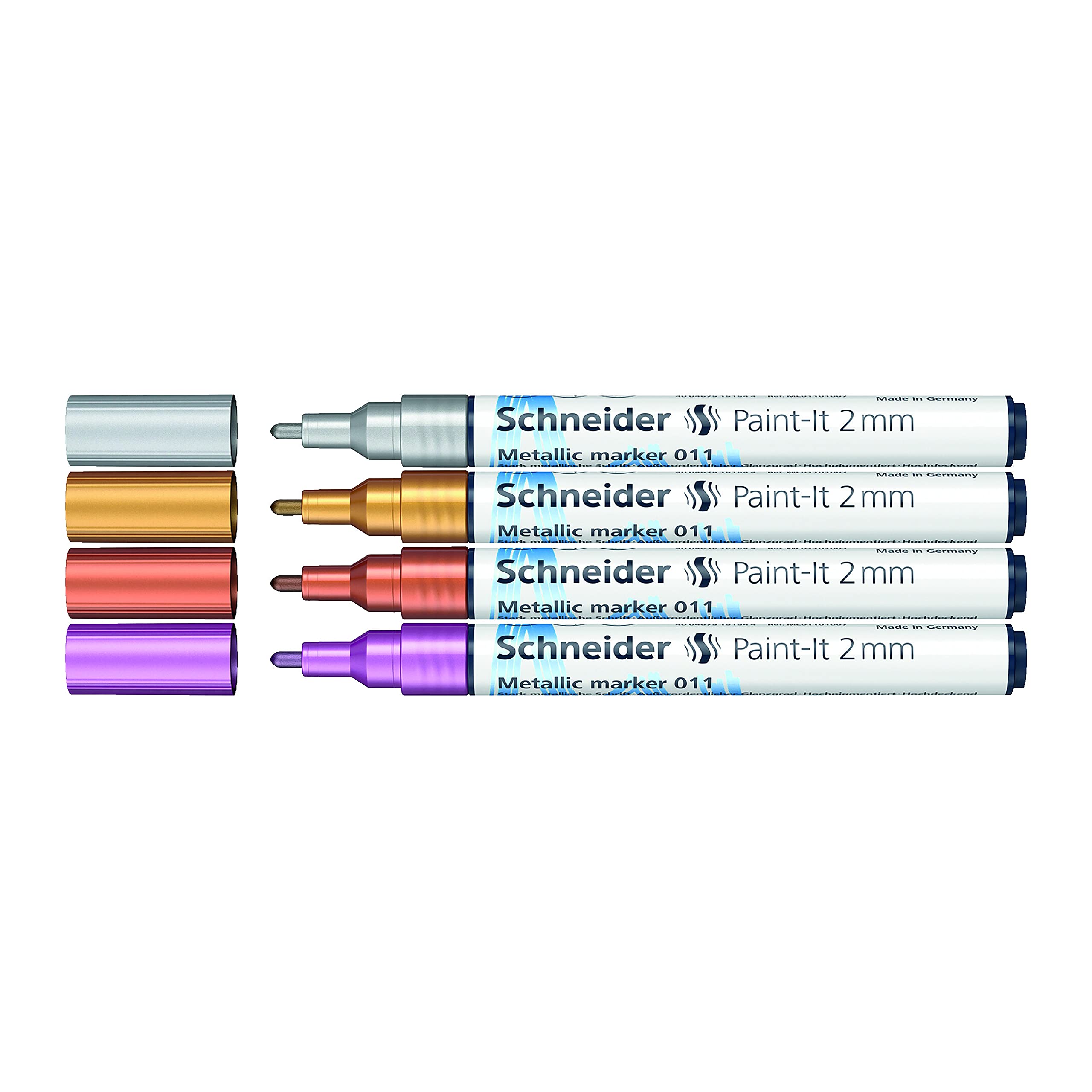 Schneider Paint-It 011 Metallic-Marker, 2 mm, Brieftasche, 4 Stück, verschiedene Farben (ML01111501)