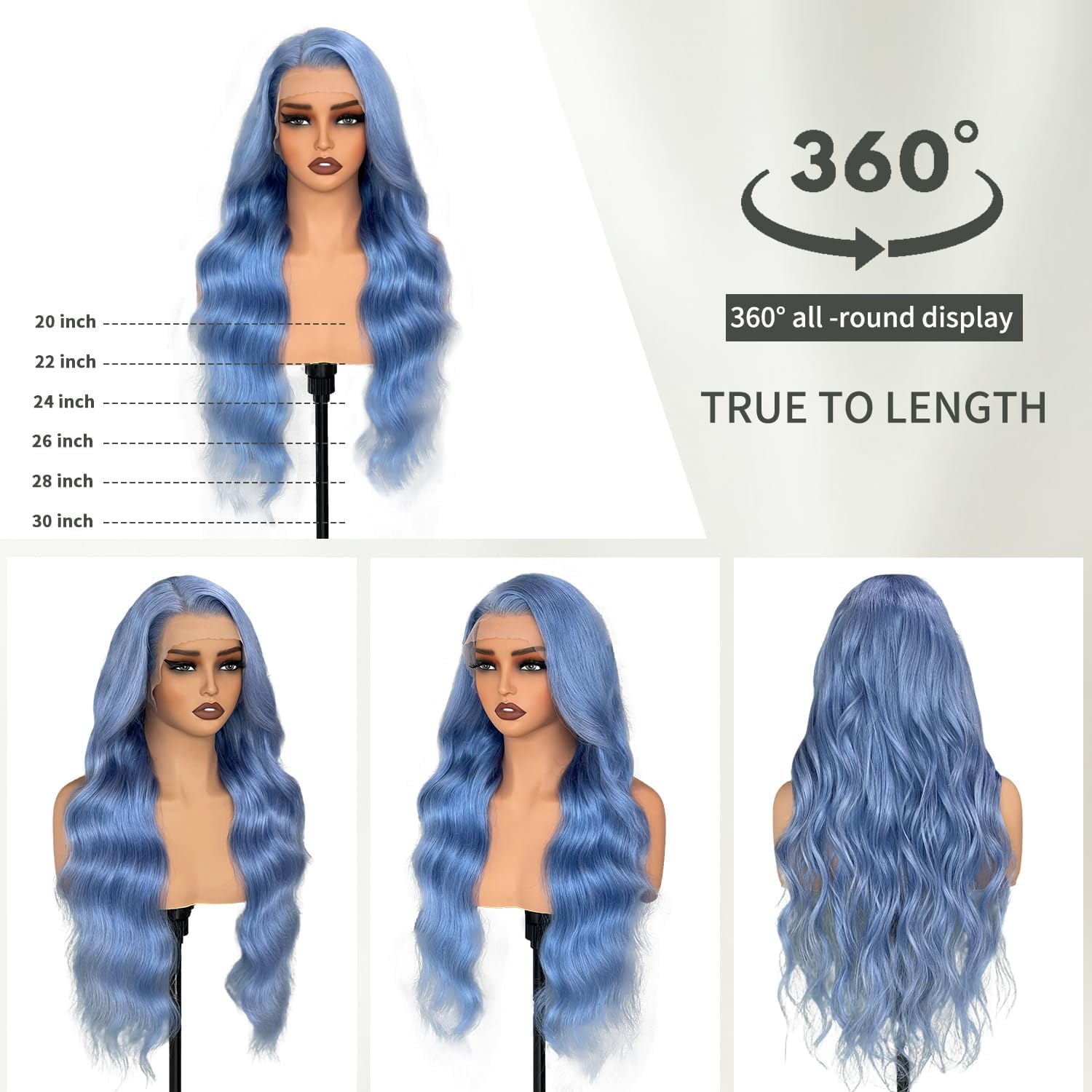 28 Inch Haze Blue Human Hair Wig 200% Density Loose Wave Lace Front Wigs 13x4 UHD Transparent Swiss Lace Pre Plucked Glueless Wig Virgin Colored Human Hair Wigs For Women Halloween Wig