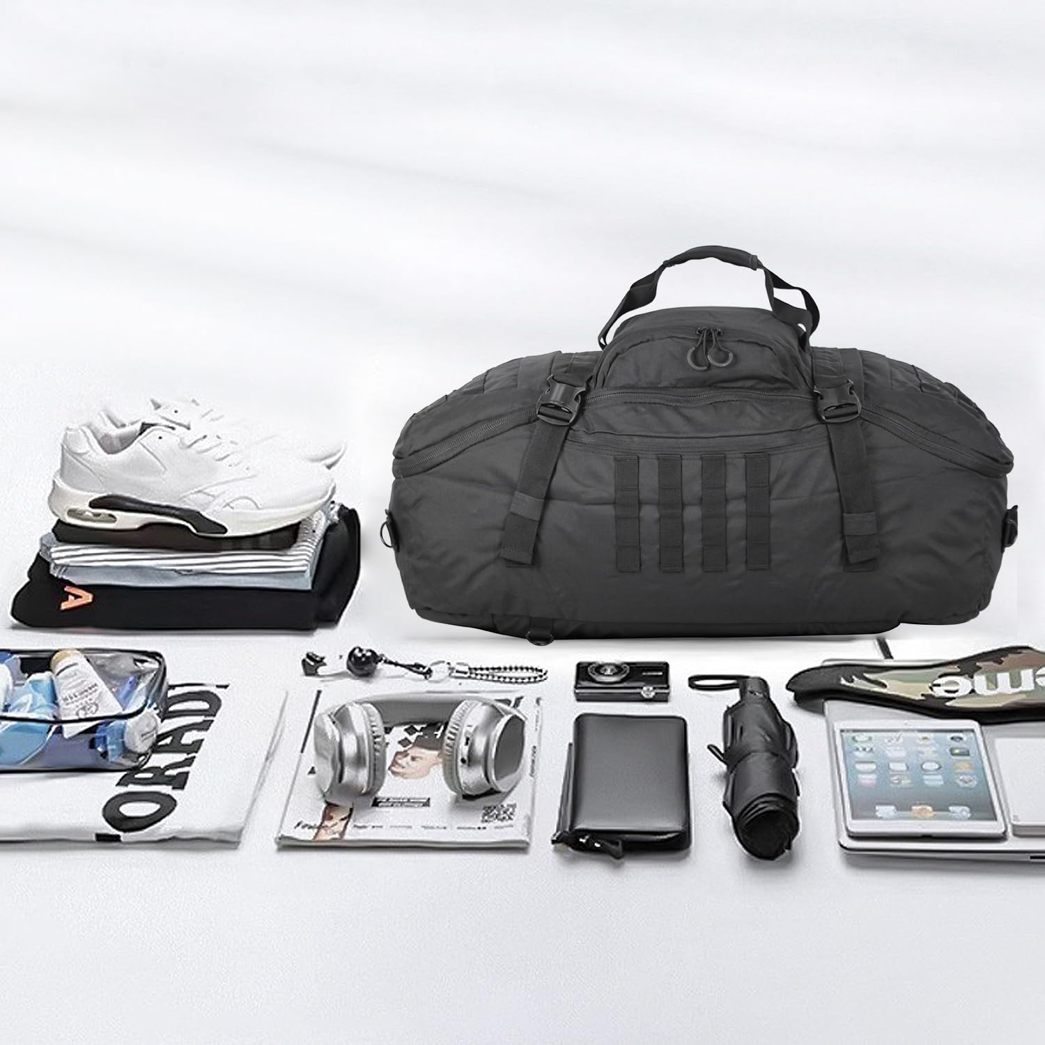 Zaino da palestra per gli uomini Sport Gym Bag Duffel Bag con tre modi di trasporto, Nero - 60 l, 60 L, Zaino da palestra per uomo borsone sportivo borsa da palestra